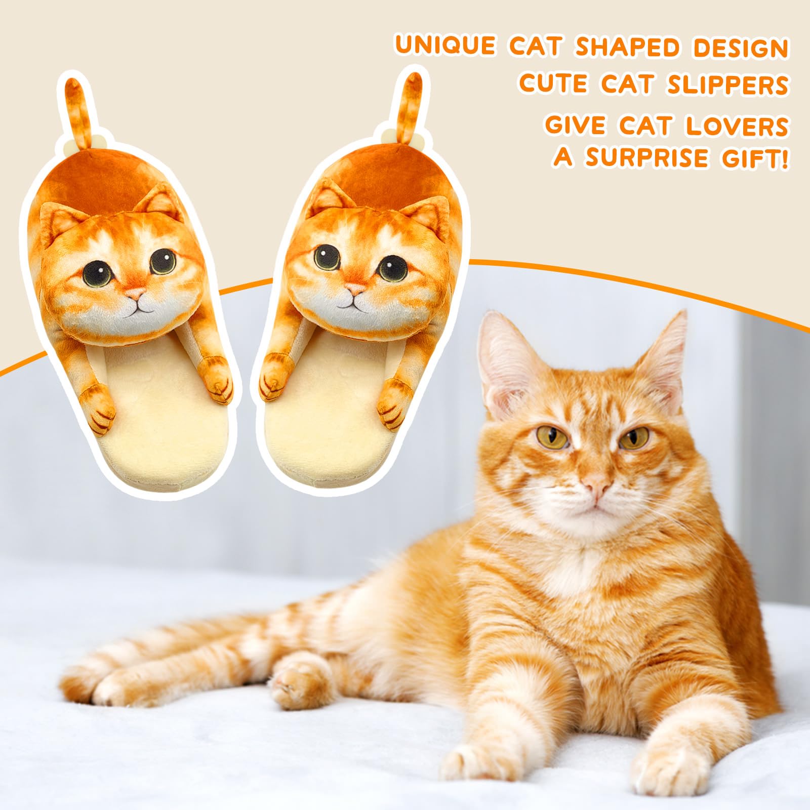 Funny Cat Slippers for Women,Fuzzy Animal Indoor House Shoes with Soft Memory Foam,Comfy Plush Warm Slip-on Slippers,Cat Gifts for Cat Lover