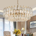 23.6" Modern Crystal Chandelier with Grey Crystal Gold 3-Tier Luxury Pendant Light 12-Light Ceiling Pendant Lighting for Dinning Room Living Room Foyer