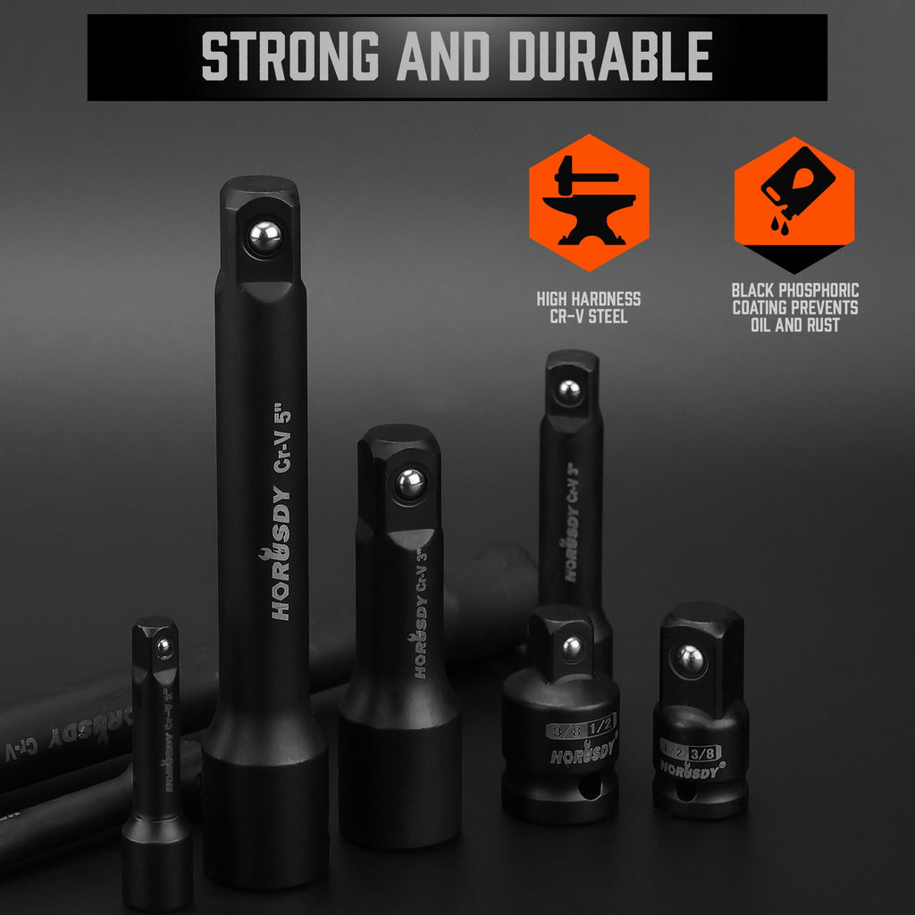 HORUSDY 6-Piece Impact Sockets Adapter Sets, 3-Inch and 6-Inch Hex Shank 1/4" 3/8" 1/2"