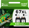 Relcolor 67XL Black Ink Cartridge Replacement for HP 67 XL 2 Pack for HP67 HP67XL for 2855e 2827e 2700 2755e 4100 4255e 6400 2852e 2752e 2700e 4227e 4100e 4155e 6455e 6000 6400e 2742e 2734e 6458e 4200