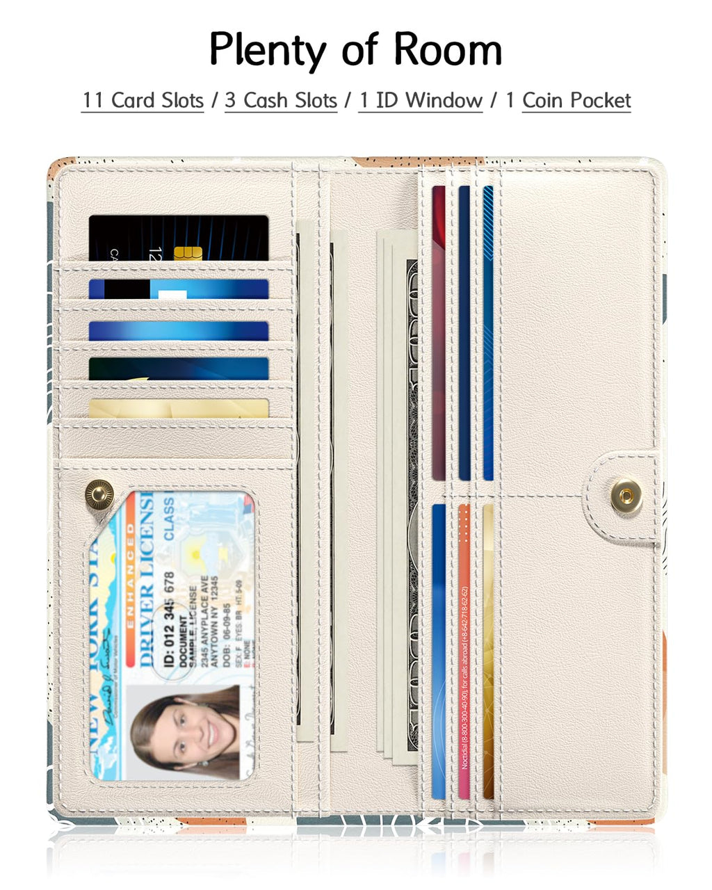Nipichsha Womens Wallet, RFID Slim Wallets for Women, Thin Ladies Credit Card Holder Purse, Cute Leather Bifold Clutch Billfold with 11 Card Slots & ID Window, Abstract Boho Leaf