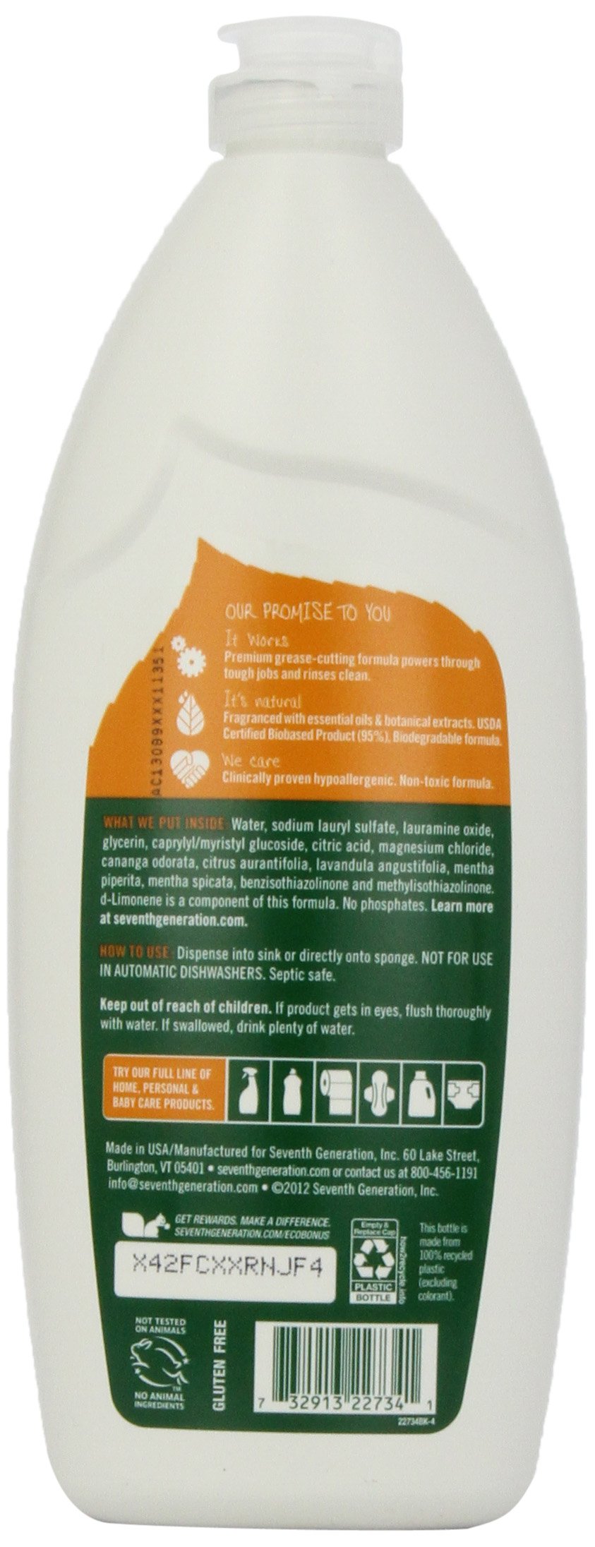 Seventh Generation Dish Liquid Soap Clementine Zest Lemongrass Dishwashing Soap Liquid Soap 19 oz