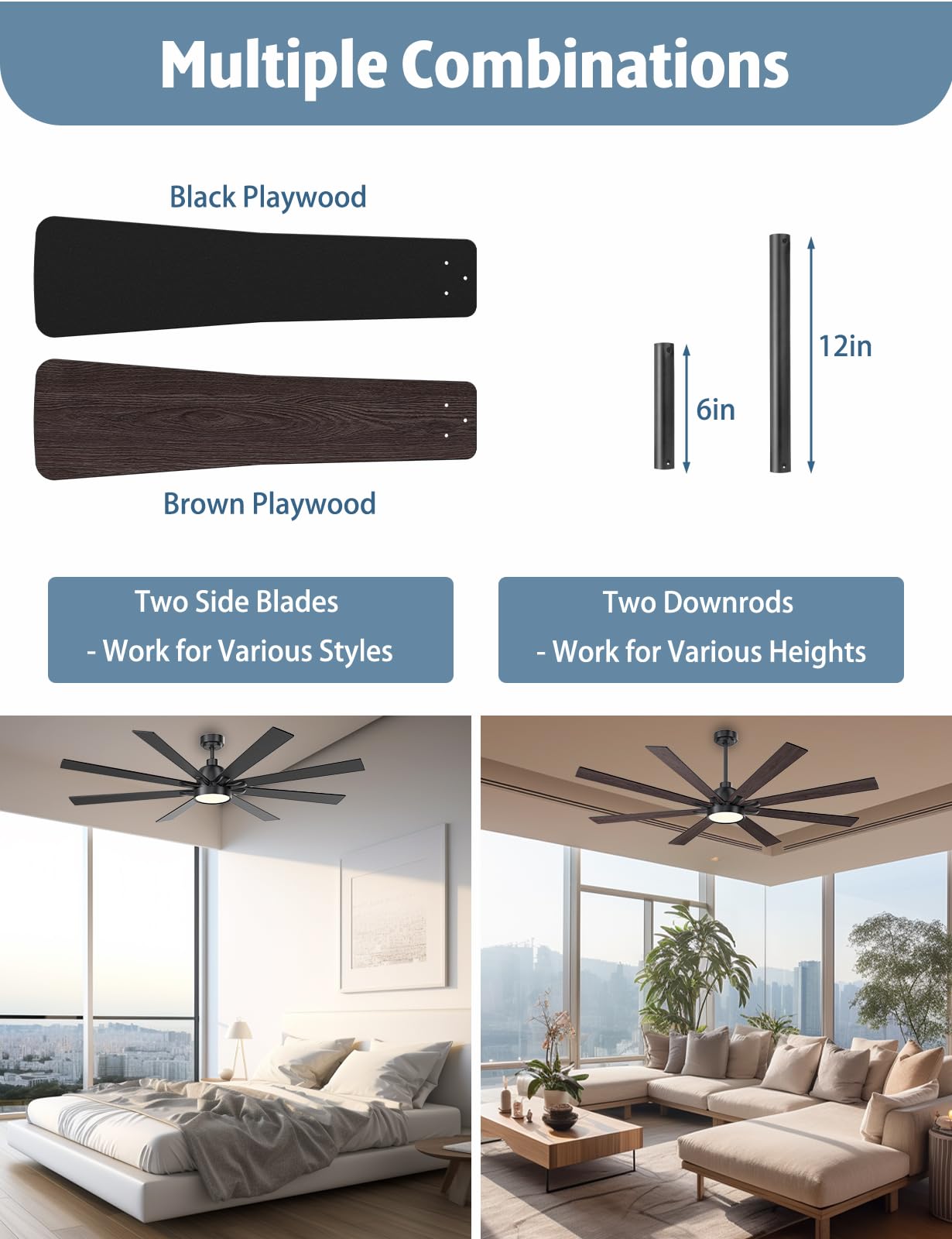 42 Inch Low Profile Ceiling Fan with Light, White Ceiling Fans with Lights and Remote, Flush Mount, 6 Speeds Reversible Quiet DC, 3CCT Dimmable, Indoor Outdoor Ceiling Fans for Patios Bedroom