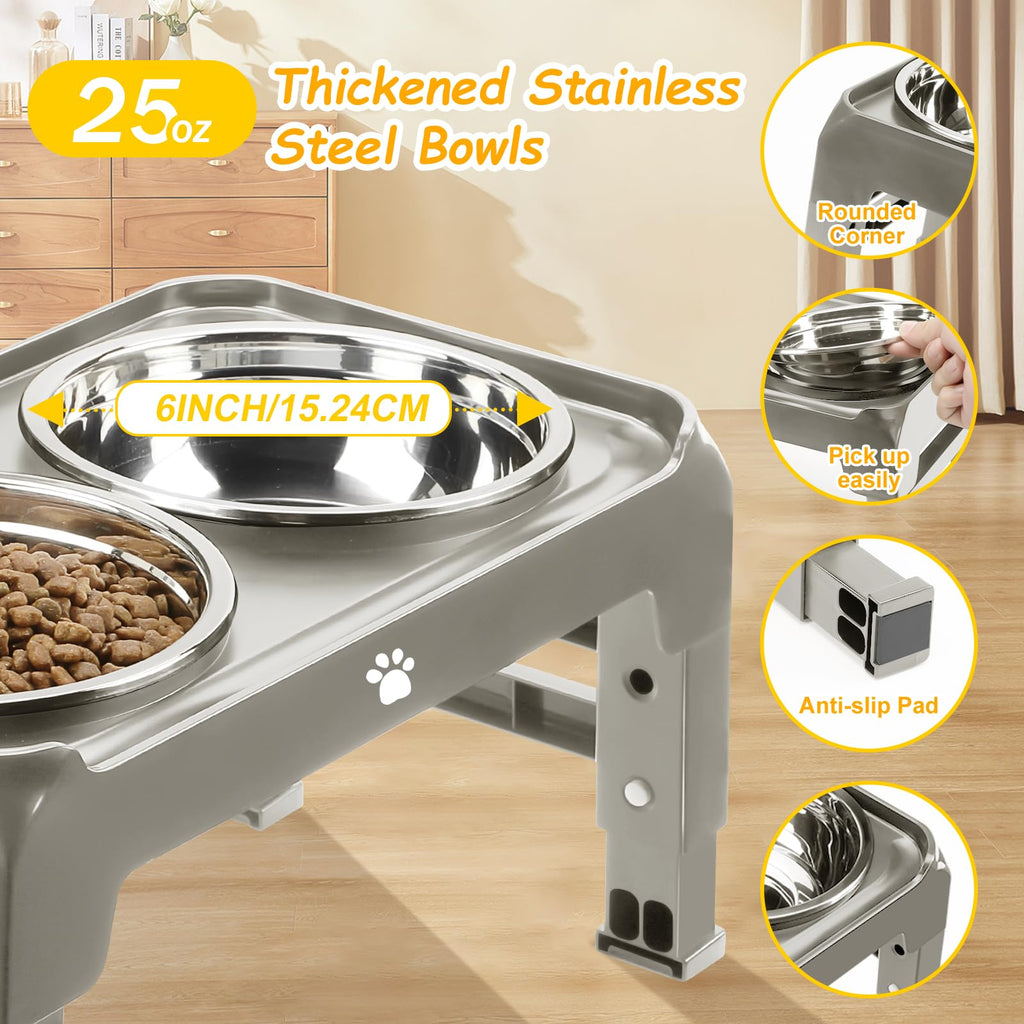 Elevated Dog Bowls 3 Height Adjustable Raised Bowl Stand with 25oz Stainless Steel Dog Food Bowls Anti-Slip for Small Dogs Adjusts to 7.5", 6", 2.75", Black