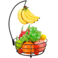 Livabber Countertop Fruit Basket Bowl with Banana Hanger, Modern Standing Fruit Vegetable Bowl Storage, with Banana Tree Holder for Kitchen Dinning Table (Round Marble, Black)