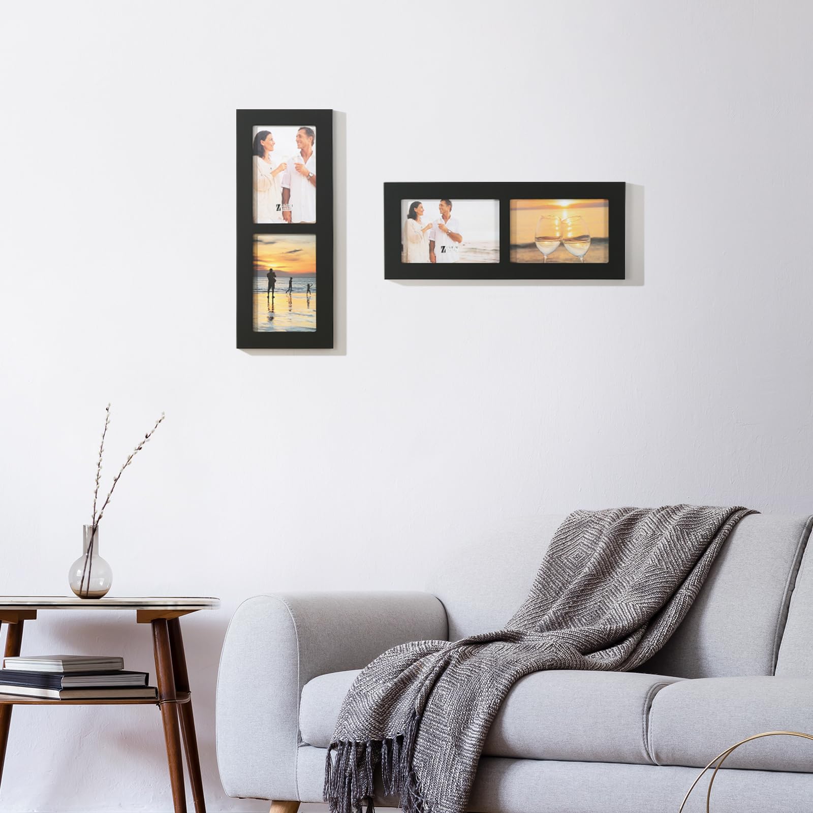 4x6 2-Opening Collage Frame Black Wood | Two 4x6 openings, shatter-resistant glass, tabletop & wall mount