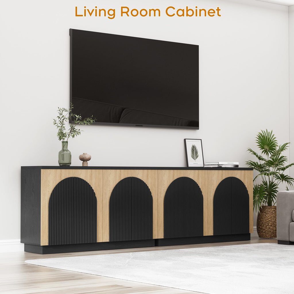 Yechen 55" Fluted Sideboard Buffet Cabinet with Storage, Wood Mid Century Modern Credenza Cabinet w/Arched Reeded Doors & Adjustable Shelves for Kitchen, Living Room, Entryway