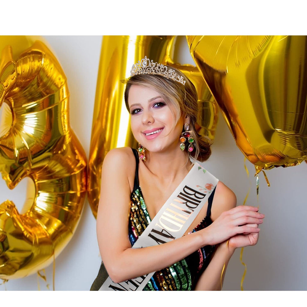 COCIDE Birthday Silver Tiara and Crowns Kit - Silver Tiara, Crown, Sash, Rhinestone Headband, Glitter Sash for Women & Girls Birthday Party Decorations