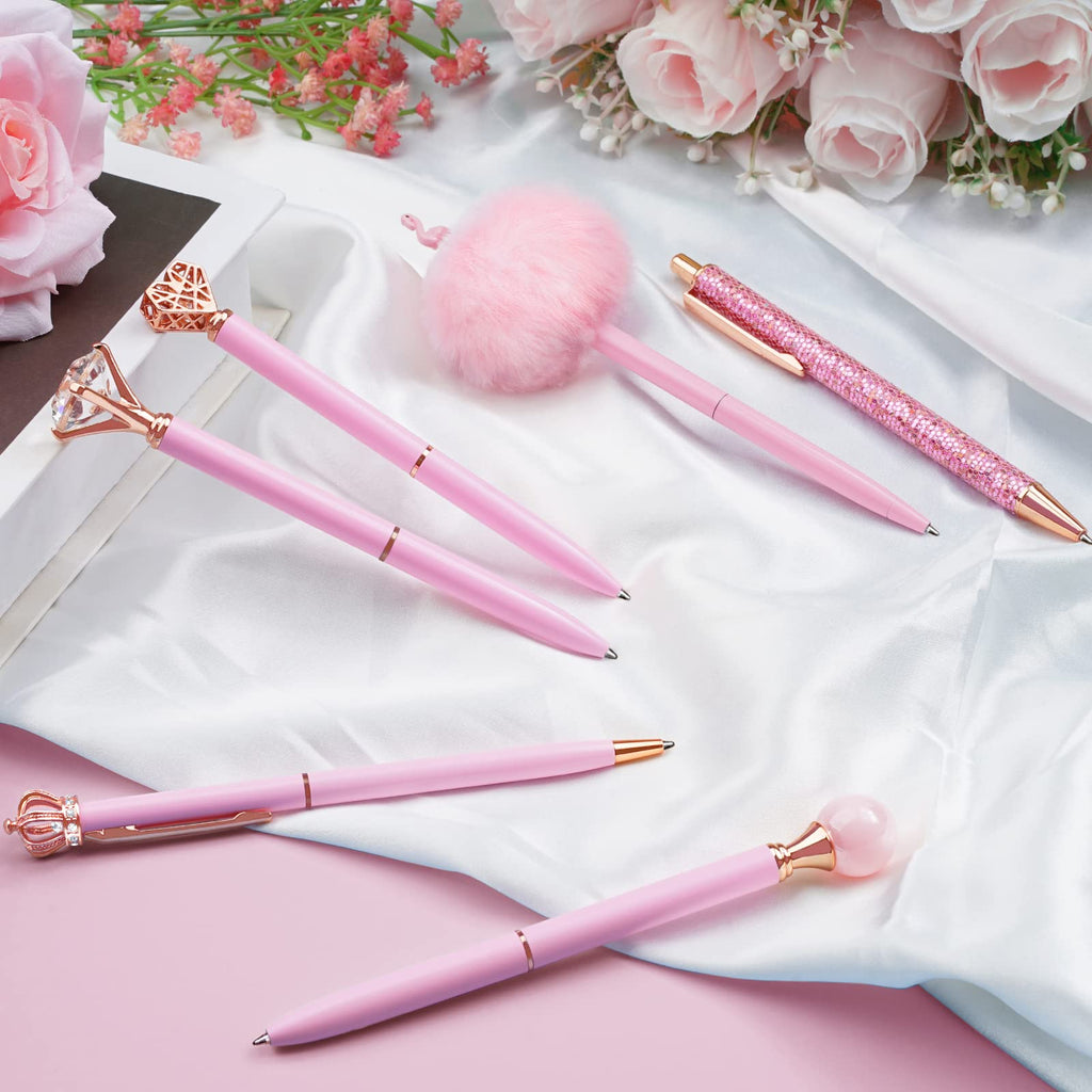 WEMATE 8Pcs Ballpoint Pens Set Metal Crystal Diamond Pen Glitter for Journaling Black Pen Bling in Black & Blue Ink Pretty Cute Pens Fancy Pens Gifts for Women Wedding School Office Desk(Black)