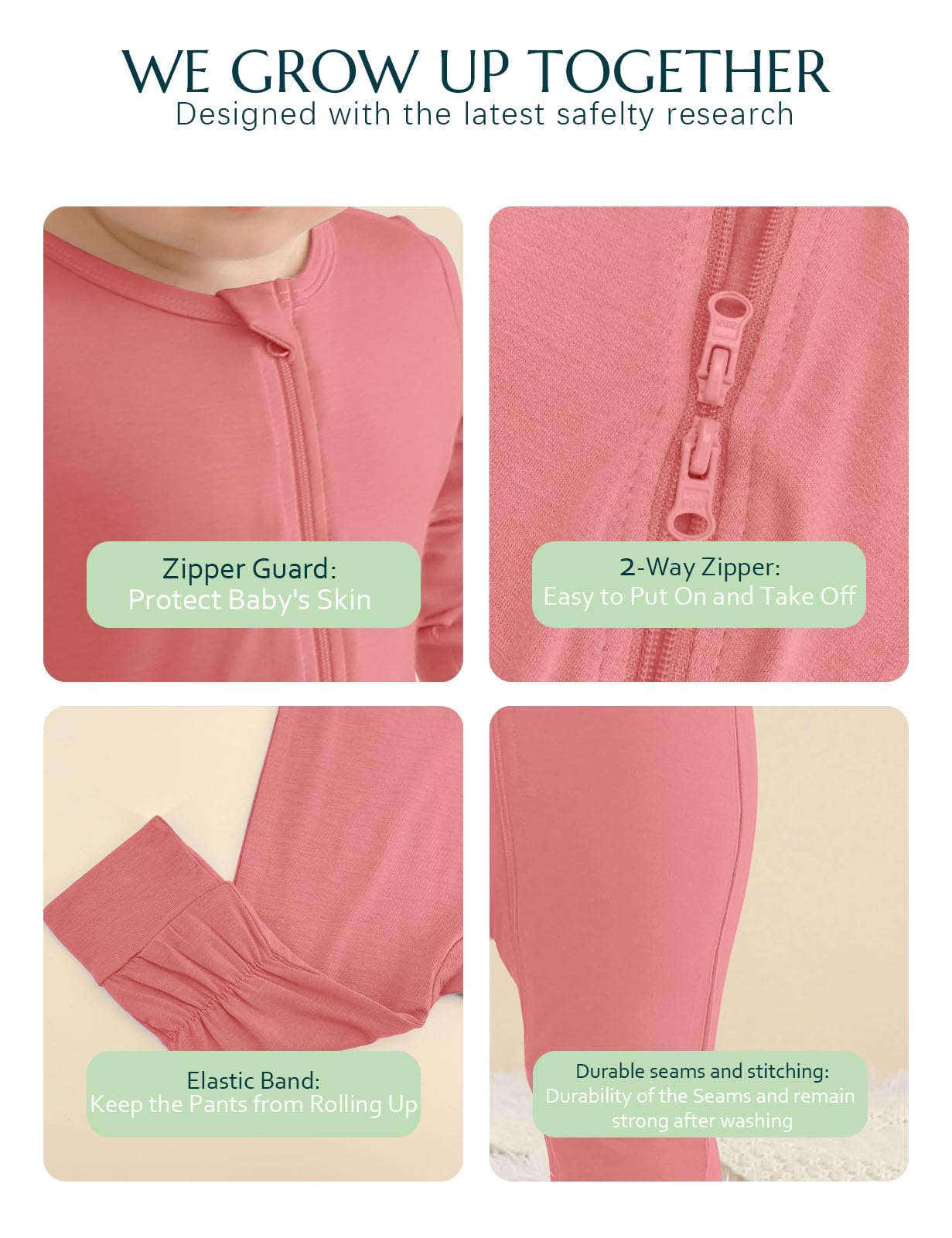 Jimonda Baby Footless Pajamas,Two Zip Closure Long Sleeve Romper,Infant Clothes Pjs 4 Pcs