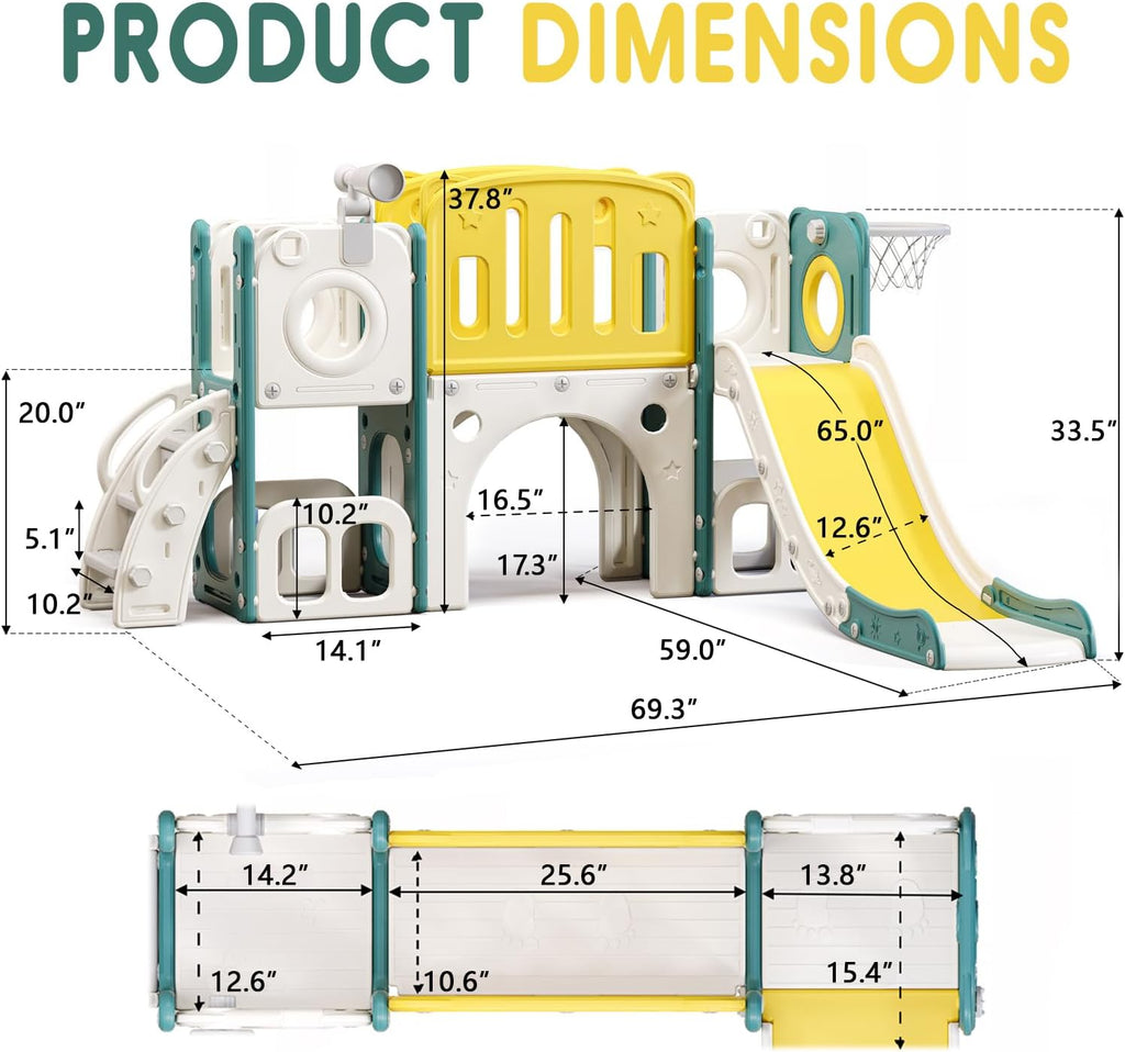 8 in 1 Toddler Slide Set, Kids Slide for Toddlers, Toddler Climber Slide PlaySet with Basketball Hoop,Outdoor Indoor Playground for Toddlers Upgraded