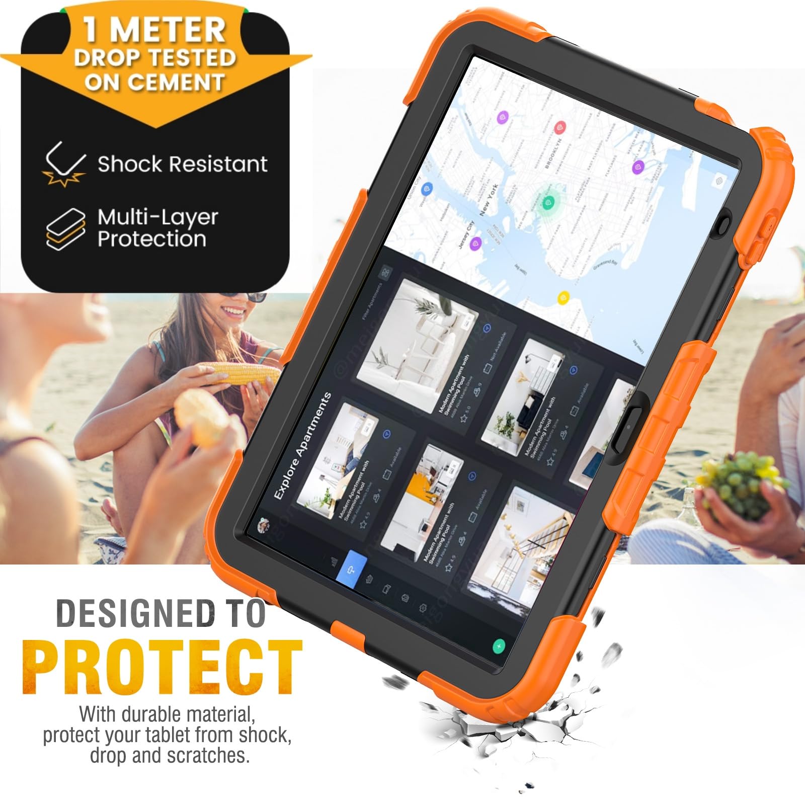 HXCASEAC Case for iPad 9th/8th/7th Generation 10.2 inch, with Pencil Holder, Screen Protector, Hand Strap, Heavy Duty Protective for iPad 9/8/7 Case 10.2-inch 2021/2020/2019, Orange