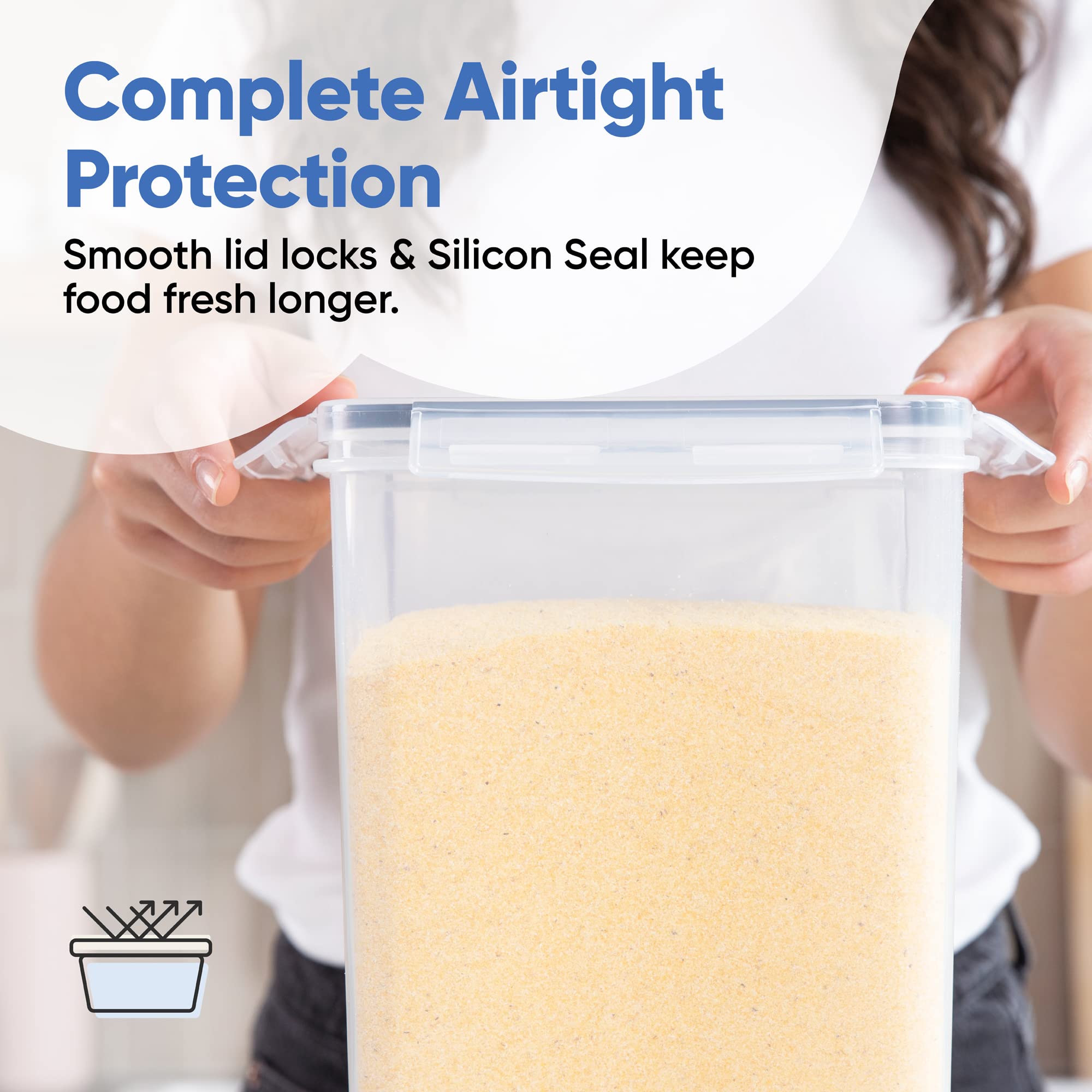 Chef's Path Kitchen Storage Box Set of 4 Extra Large Airtight Food Storage Jars for Sugar Flour Cereal Rice - Measuring Spoons, Pen and Food Preservation Labels (5.2 L)