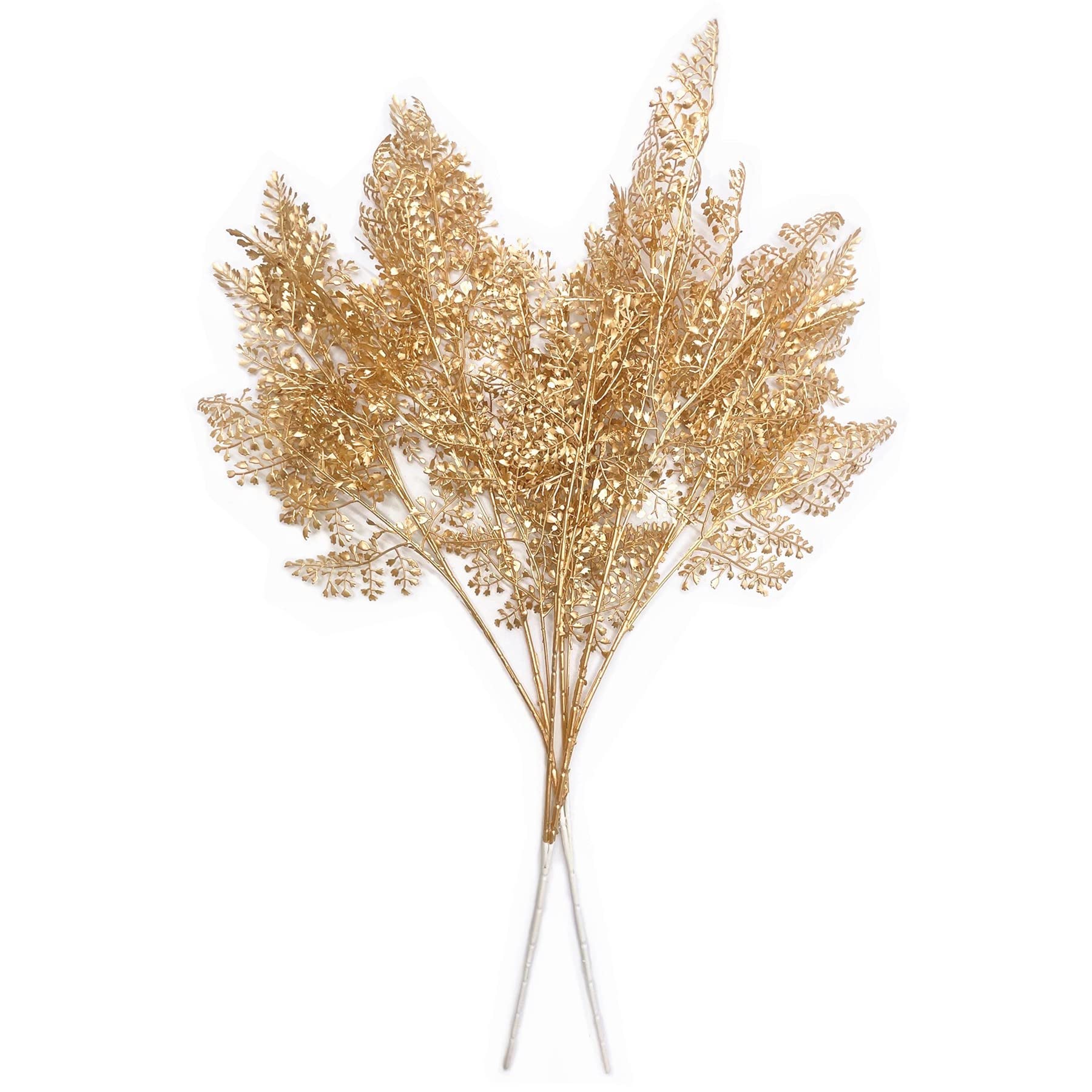 Christmas Decor Artificial Plants, PASYOU Gold Fake Antlers Plastic Grass Shrubs Leaves Indoor Outdoor Home Garden Party Hotel Verandah Wedding Event Faux DIY Decoration - 30 Inch Golden 2 Bunches