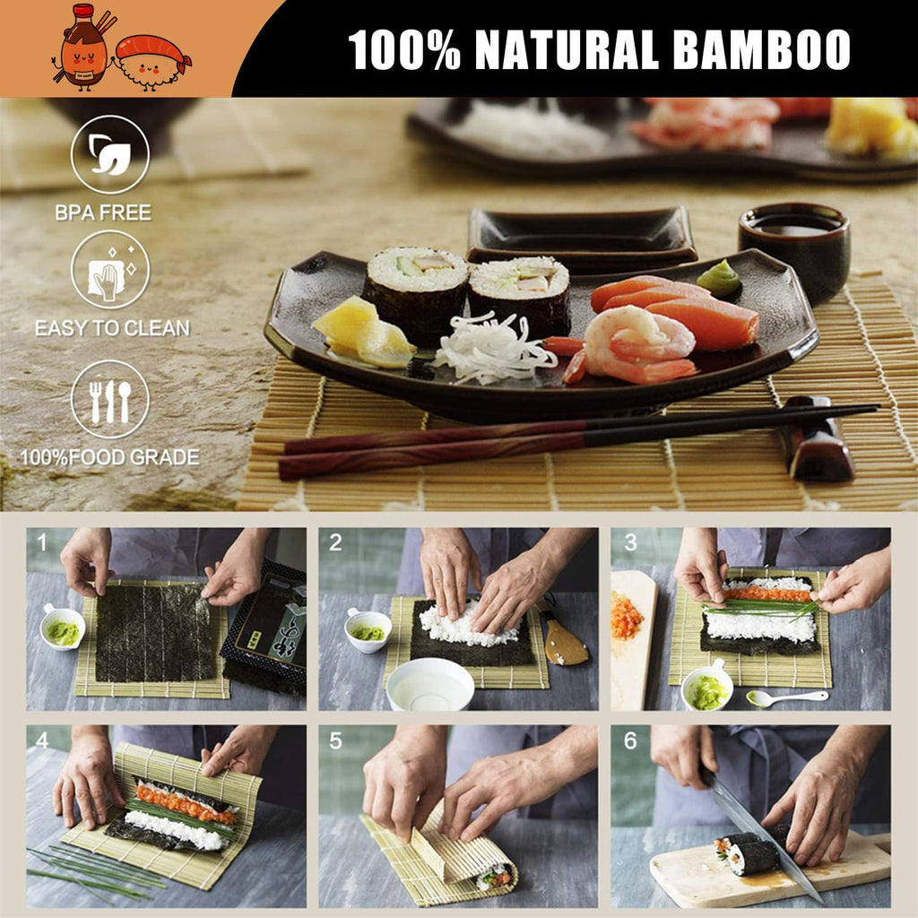 SmileTools Sushi Making Kit, 22pcs Roller Maker for Beginners With Guide Book, Bazooka, Knife, Mat, Avocado Slicer, Chopsticks, Sauce Dishes & More - Sushi Lover's Gift