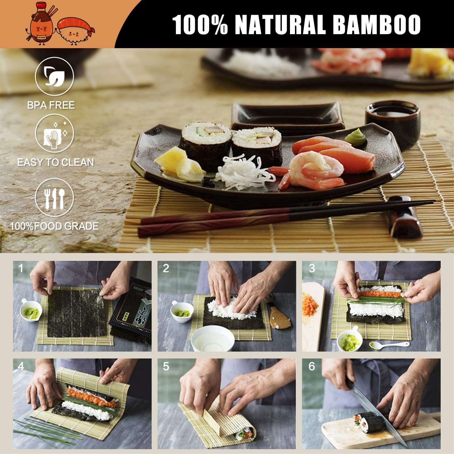 SmileTools Sushi Making Kit, 22pcs Roller Maker for Beginners With Guide Book, Bazooka, Knife, Mat, Avocado Slicer, Chopsticks, Sauce Dishes & More - Sushi Lover's Gift