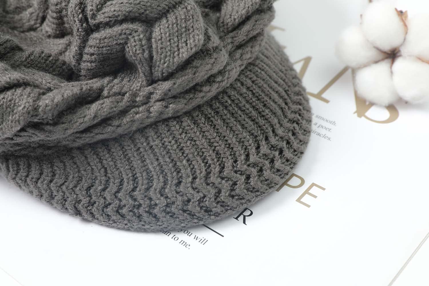 Women Winter Warm Knit Hat Wool Snow Ski Caps with Visor