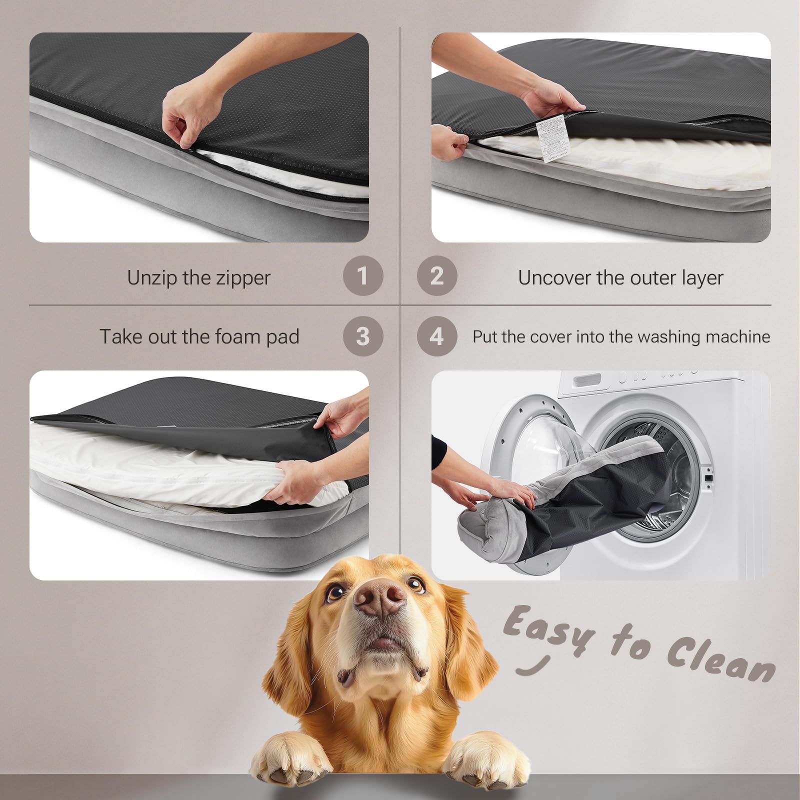 Soft Touch Orthopedic Dog Bed for Large Dogs with Faux Fur Top, Waterproof Pet Couch Bed with Removable Washable Cover and Supportive Foam Filling (Grey, Large)