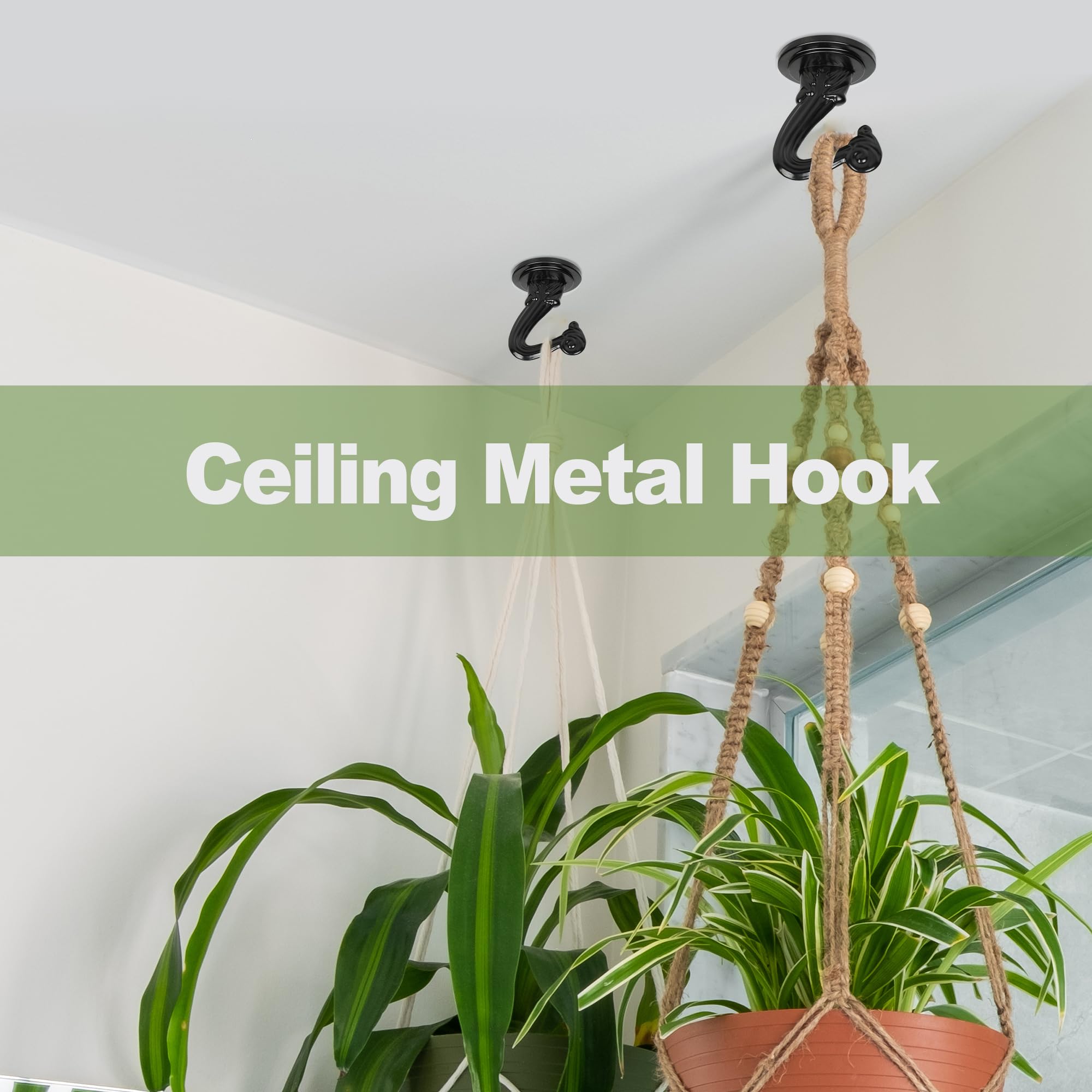 Aidoclip Ceiling Swag Hook Sets - Heavy Duty Hooks with Mounting Hardware for Hanging Plant, Ceiling or Extender Chains - Easy Install with Screws/Brackets (10 pcs - Black)