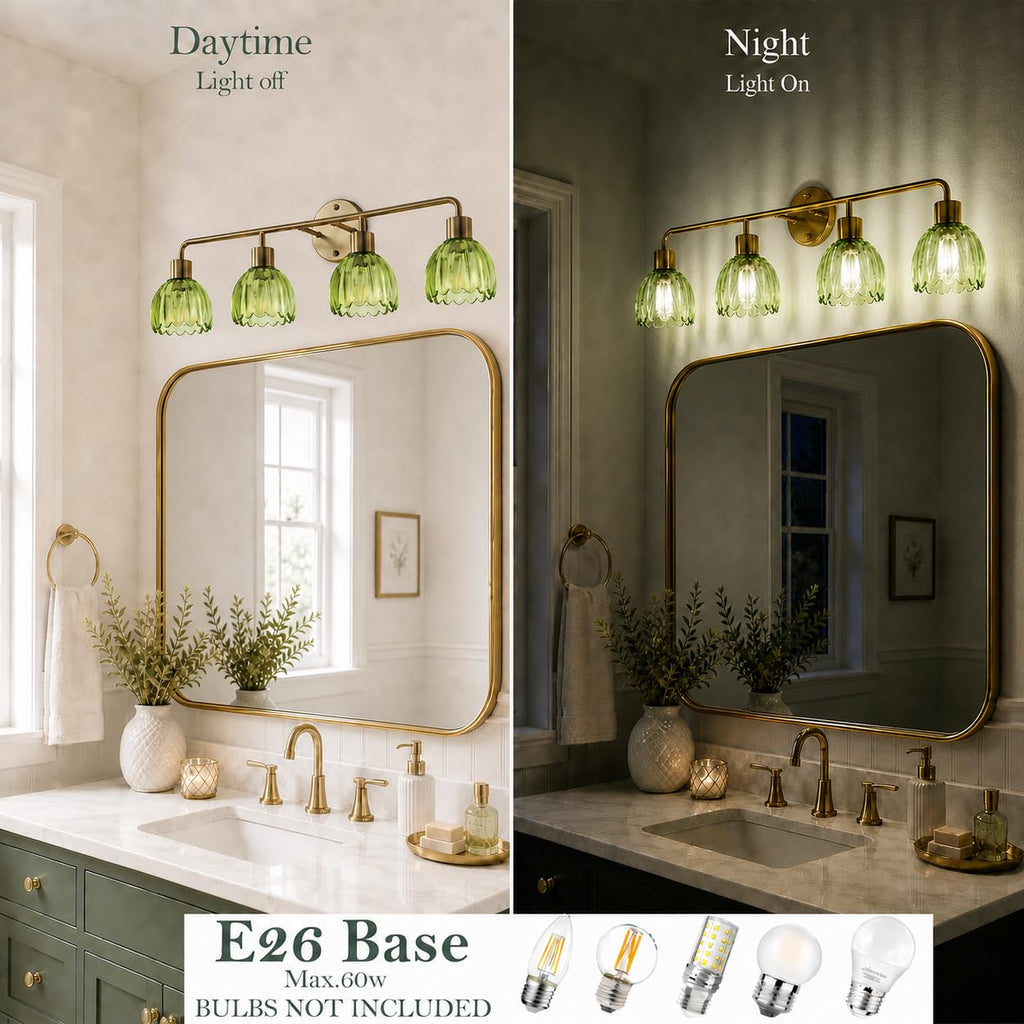 1-Light Gold Brass Bathroom Light Fixture,Wall Sconces set of 2,Brushed Gold Vanlity Light Over Mirror,Bathroom Vanity Light with White Tulip Glass Flower Shade,E26 Socket(Bulbs Not Included)