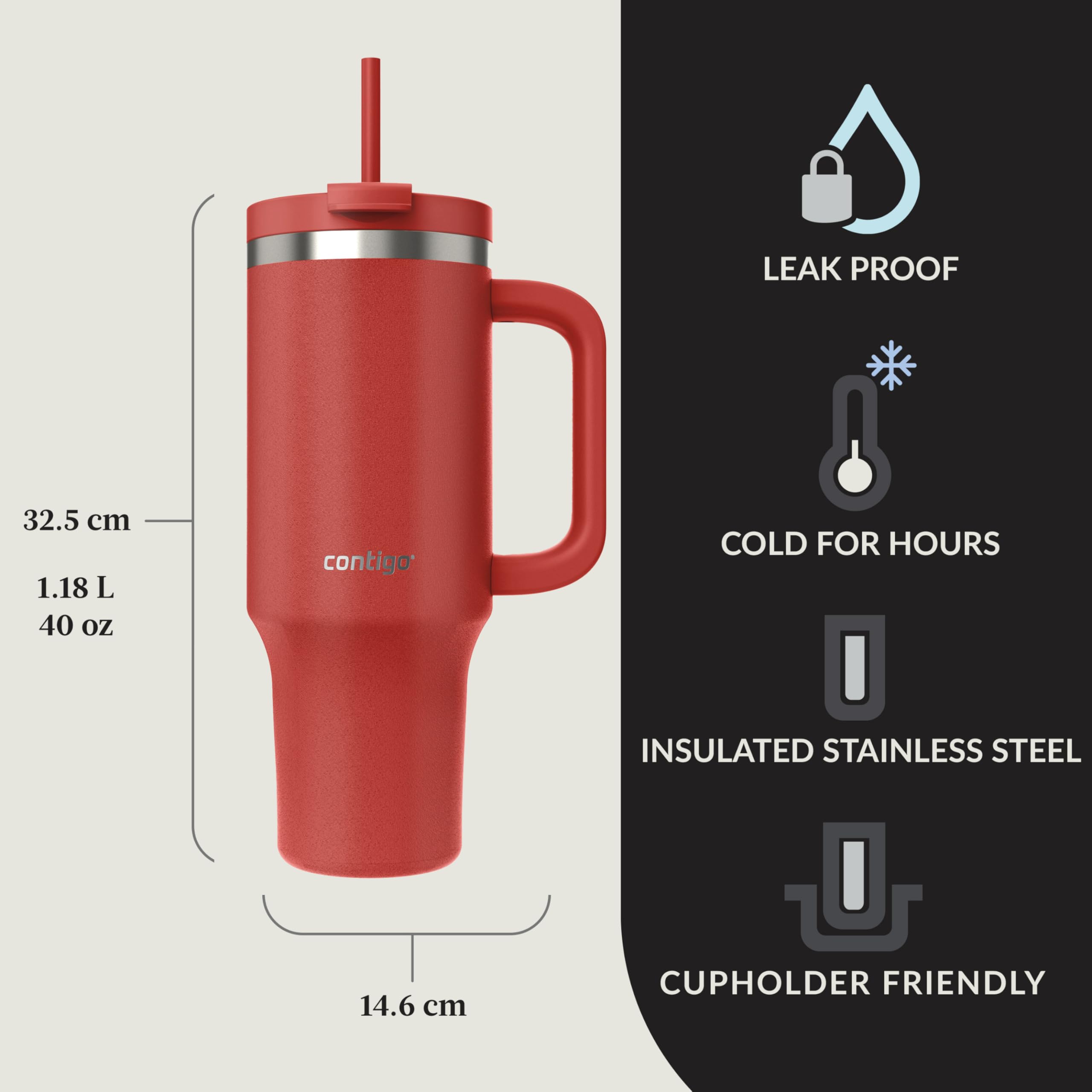 Contigo Streeterville 30oz Tumbler, Stainless Steel Vacuum Insulated, Leak-Proof, Cold for 29 Hours, Fits in cupholders, Licorice