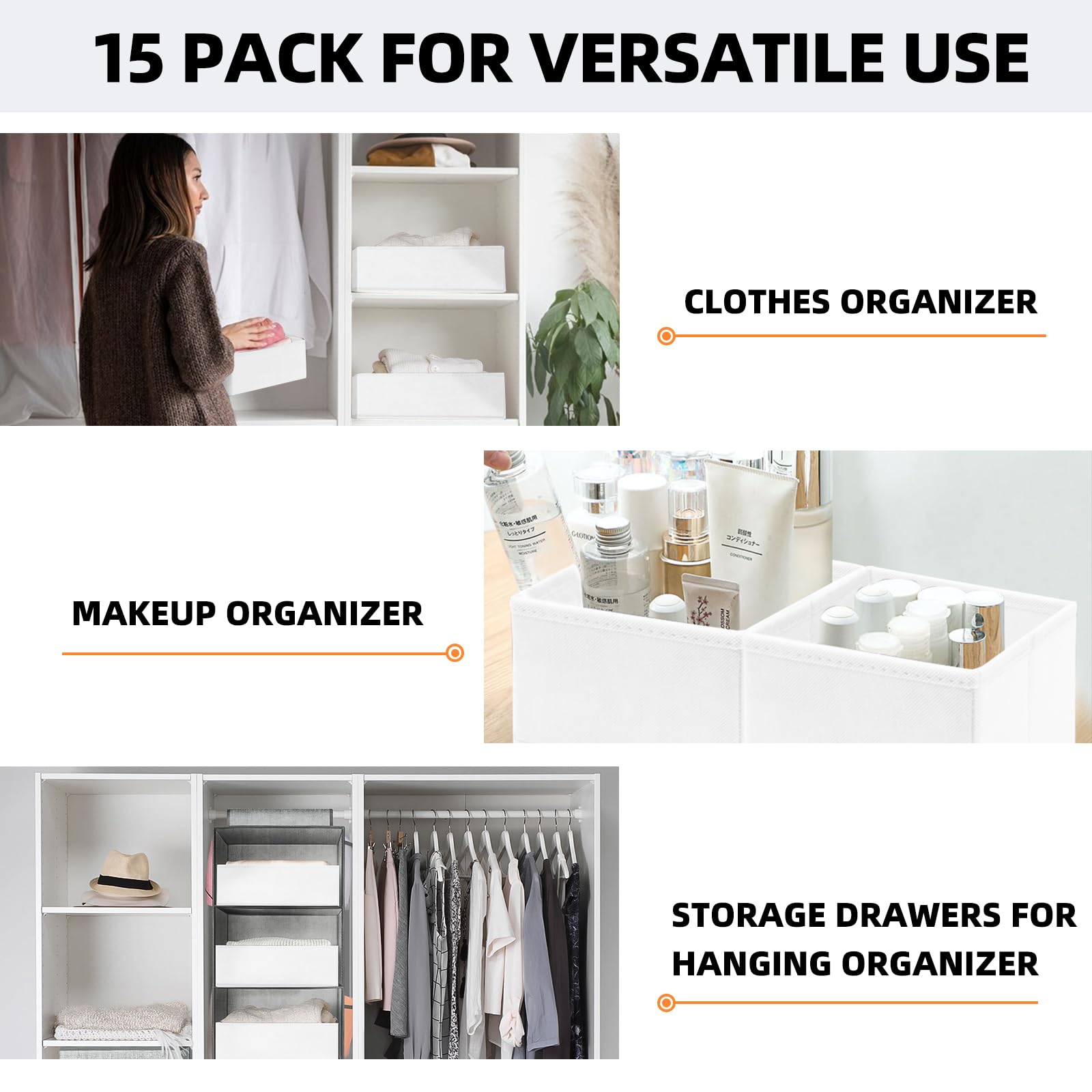 Criusia Closet Drawer Organizer Clothes, 15 Pack Dresser Organizer for Baby Clothes, Fabric Drawer Dividers for Nursery Bedroom (Beige)