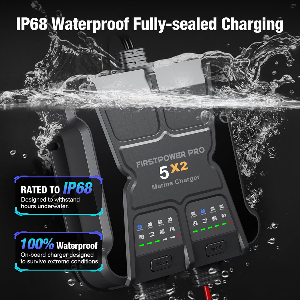 Marine Battery Charger 5X1: 1-Bank, 5A Onboard Battery Charger - 5A Per Bank, 12V Waterproof Boat Batter Charger for SLA/AGM, Lithium, Calcium - Charged 24/7