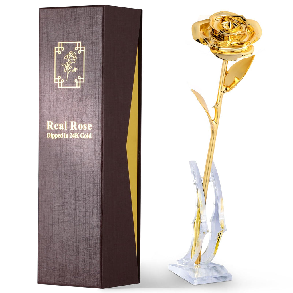 24K Gold Dipped Real Rose – Handcrafted, Bold, One of a Kind – Romantic Gift for Her – Ideal for Birthday, Anniversary, Mother’s Day, Valentine’s (Black)