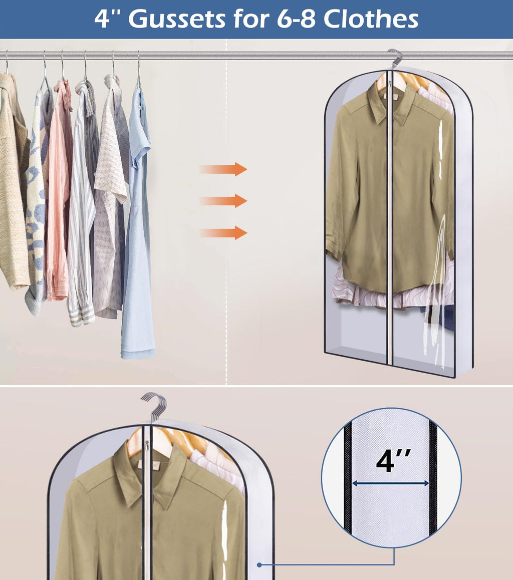 SLEEPING LAMB 60" Gusseted Garment Bags for Closet Storage Clear Dress Bag Hanging Clothes Storage for Long Gowns, Coats, Sweaters, 2 Packs