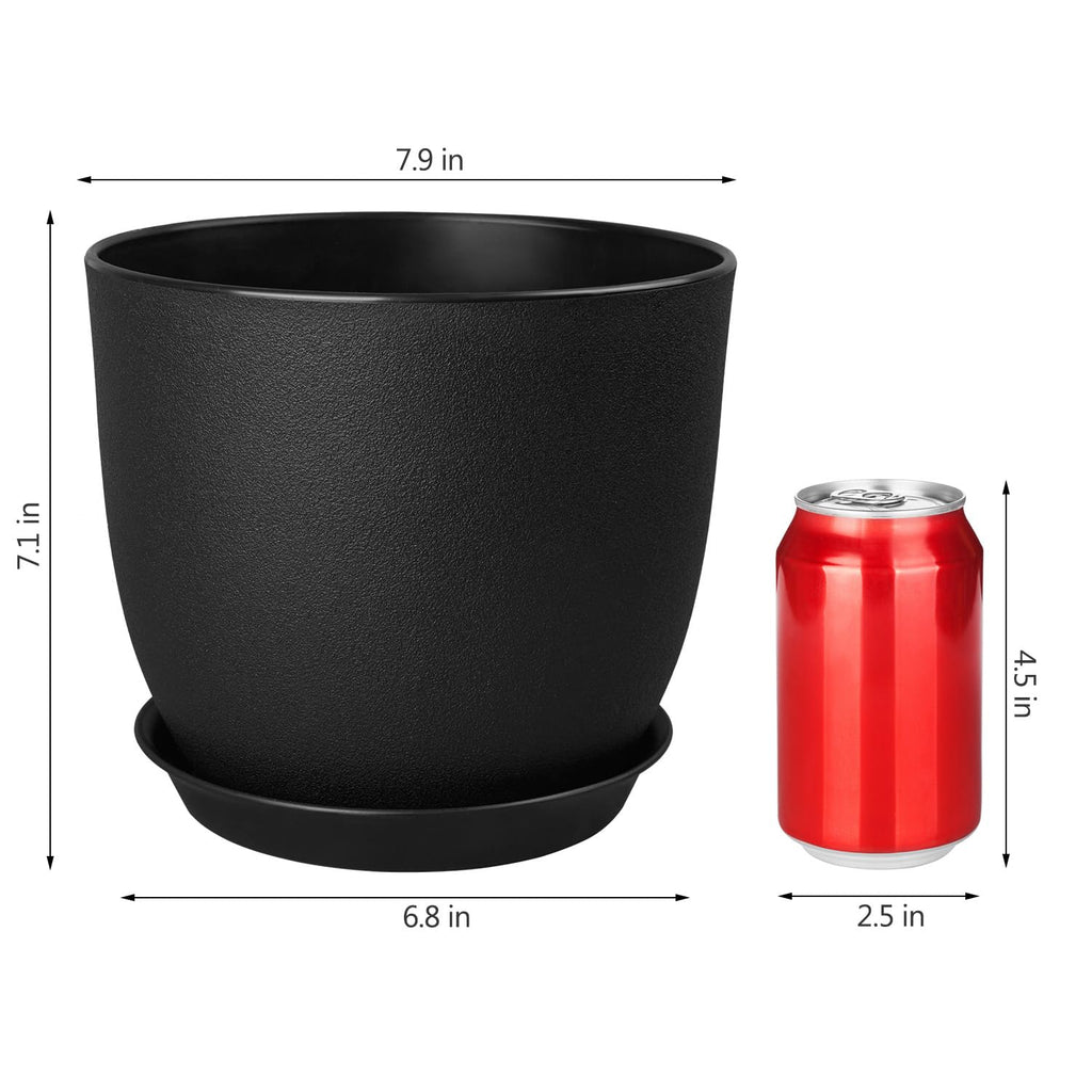 Ferlypote Plant Pots 8 Inch Set of 2, Flower Pots with Multi Mesh Drainage Holes, Planters for Indoor Outdoor Garden Plants and Flowers (Black)