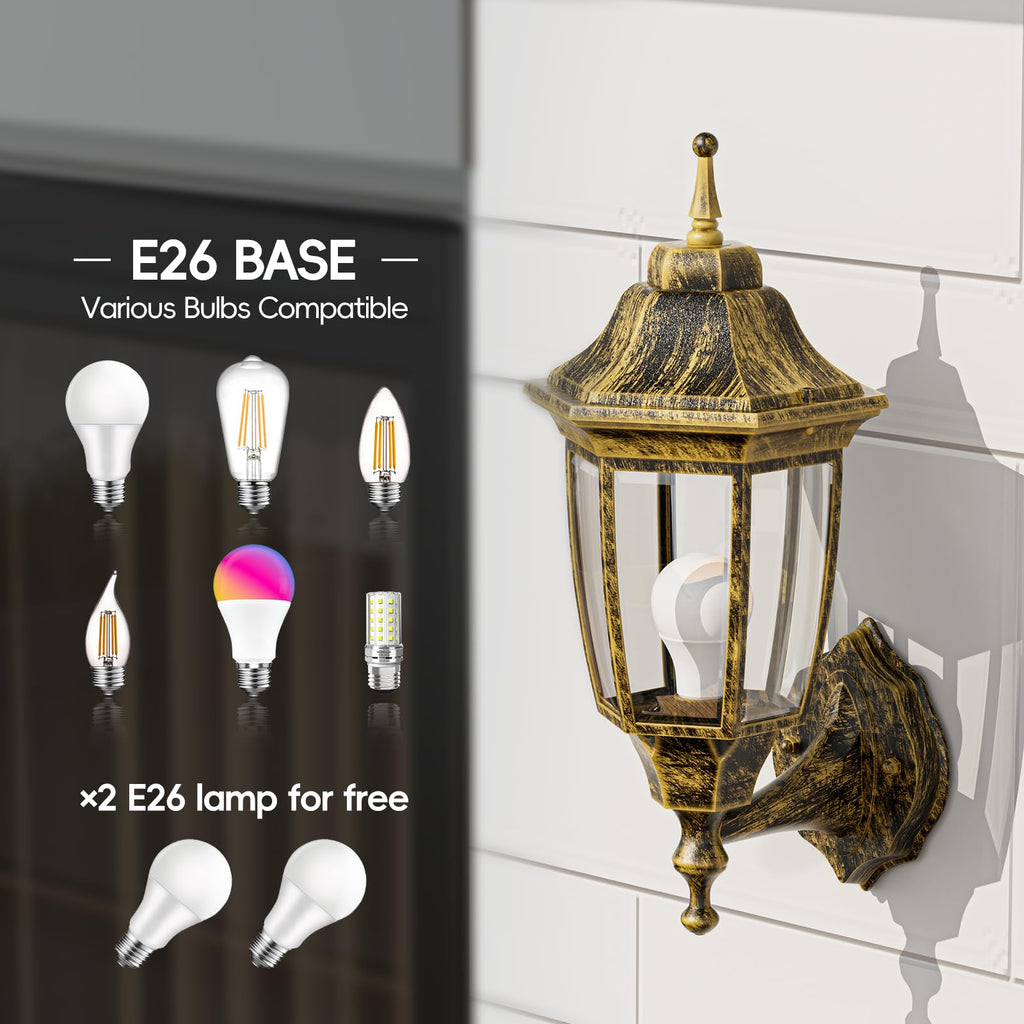 EMART Dusk to Dawn Plastic Outdoor Wall Light Fixtures with Bulbs, Waterproof and Anti-Corrosion Porch Sconces, Exterior Lanterns Wall Mount Lamp for Outside, Garage, Front Door, Patio, 1 Pack, Black