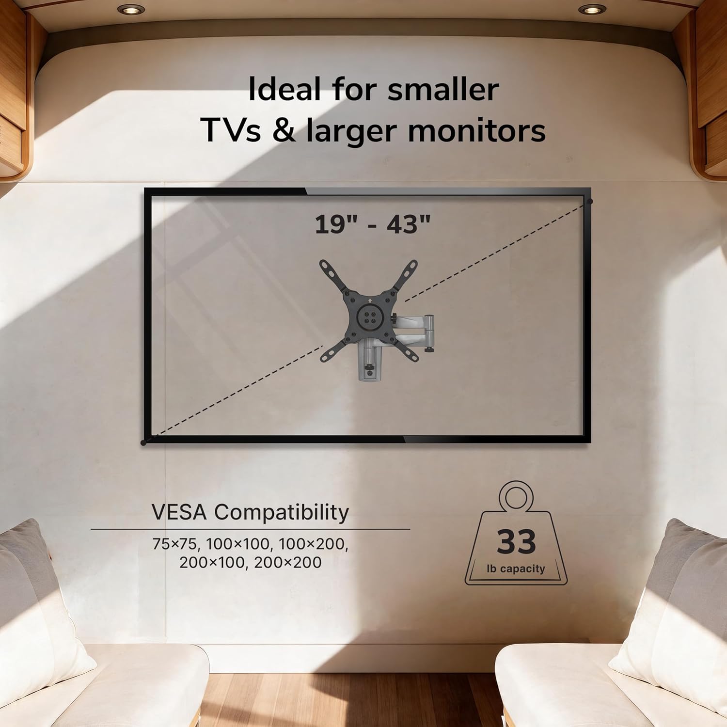 Mount-It! Locking RV TV Mount with Dual Wall Plates & Quick Release | Full Motion Rust-Resistant Aluminum Arm for Indoor & Outdoor Use in Camper, Trailer, RV | 13-42 Inch Screens, VESA 200 Compatible