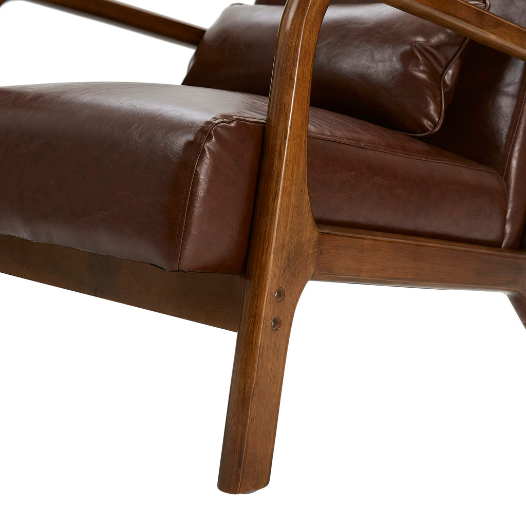 Glitzhome 2 Set Mid Century Black Accent Armchair, Single Reading Armchair PU Leather Lounge Chair with Walnut Ruberwood Frame