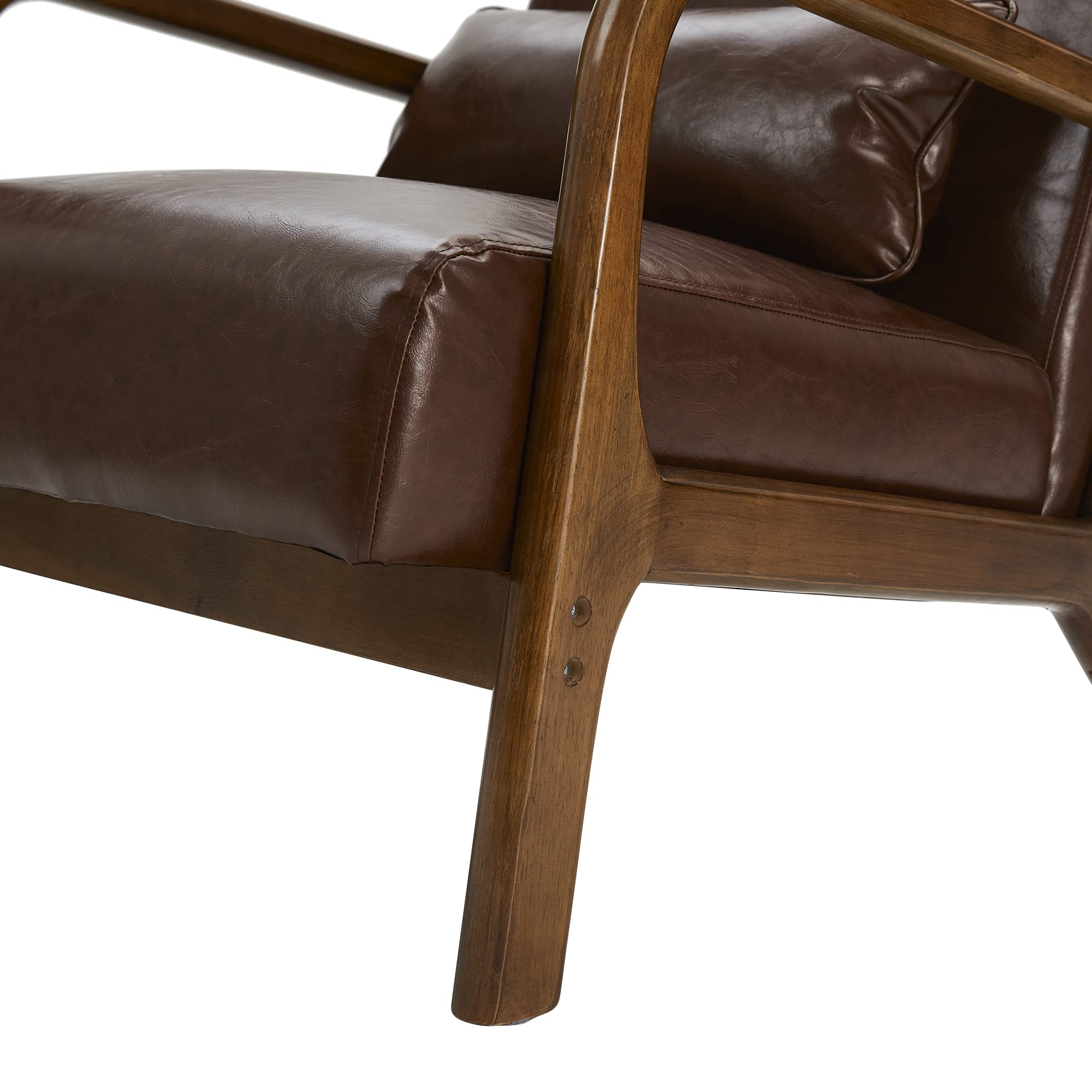 Glitzhome 2 Set Mid Century Black Accent Armchair, Single Reading Armchair PU Leather Lounge Chair with Walnut Ruberwood Frame
