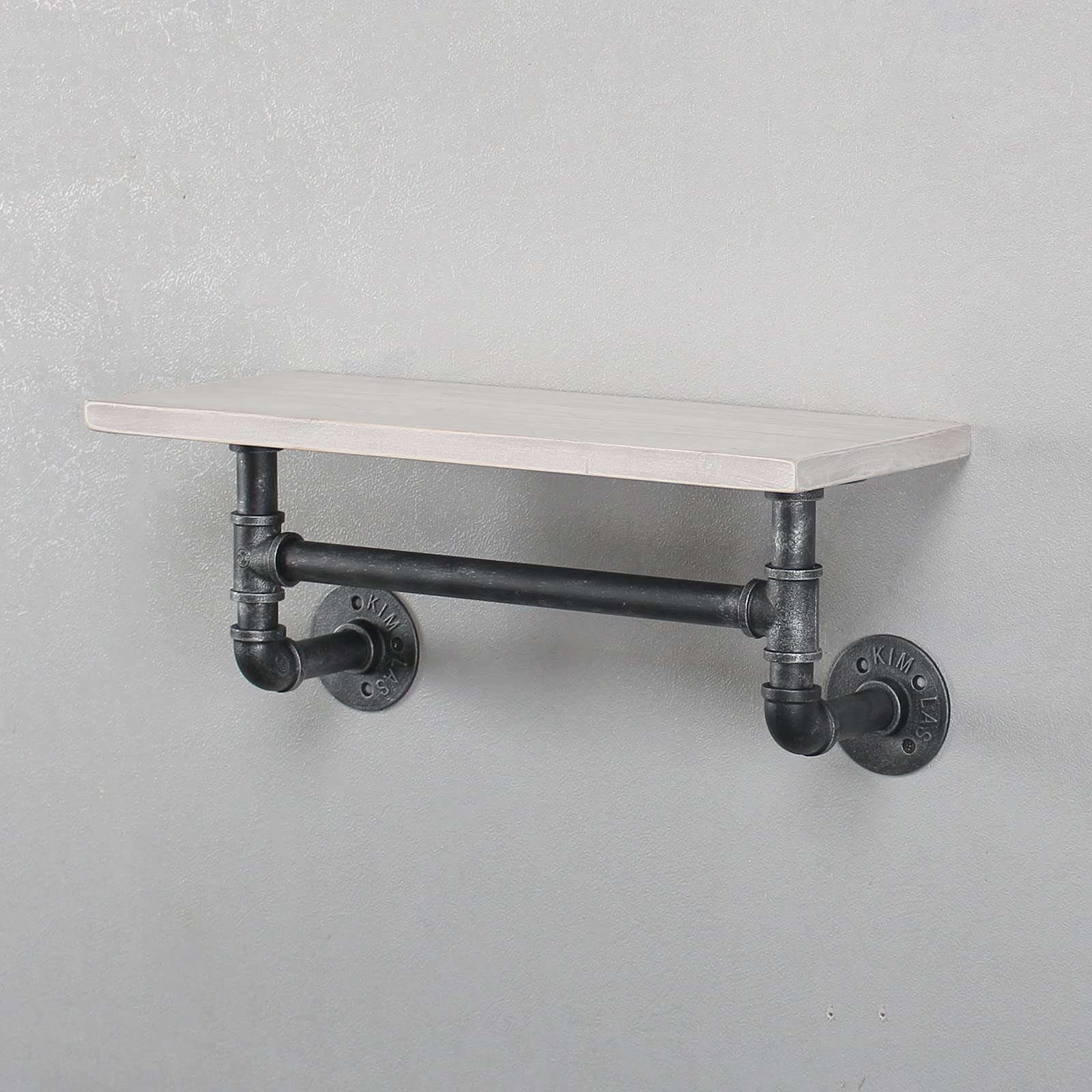 MBQQ Industrial Pipe Shelf Bathroom Shelves Wall Mounted,19.6in Rustic Wood Shelf with Towel Bar,1 Tier Farmhouse Towel Rack,Pipe Shelving Floating Shelves Towel Holder,Black & White