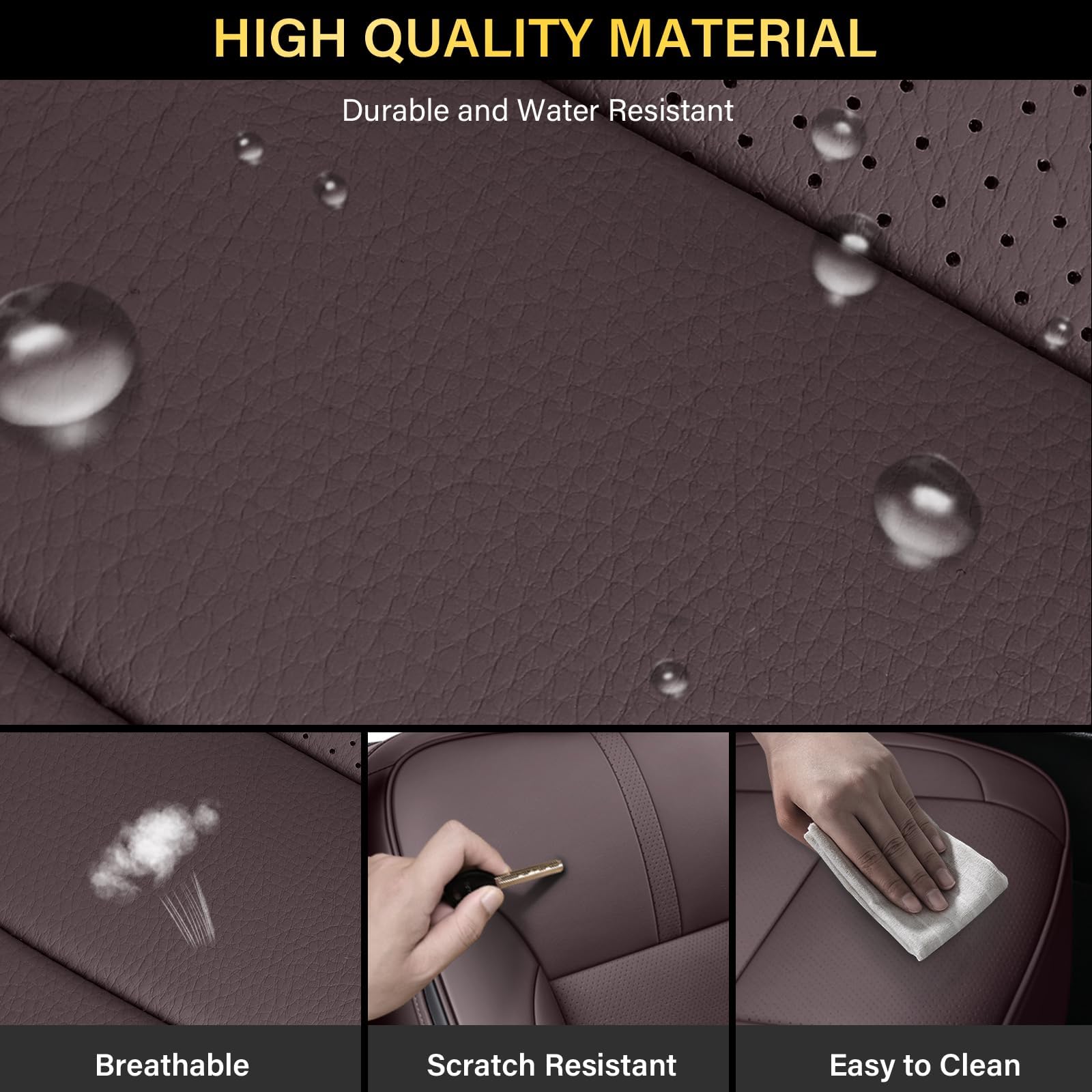 Coverado Chevy Silverado Seat Covers, Faux Leather Seat Covers Fit for Chevy Silverado GMC Sierra 2007-2025 1500, 2015-2025 2500HD 3500HD Crew Double Extended Cab (Front, Black)