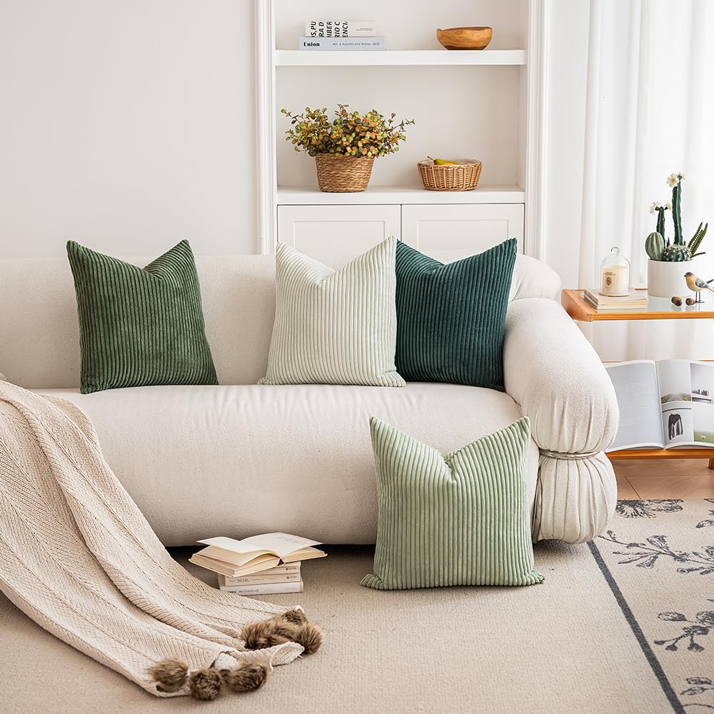 LANANAS Neutral Couch Throw Pillow Covers 18x18 Inch Set of 4 Decorative Farmhouse Boho Throw Pillows for Living Room, Couch, Bed, Sofa Soft Corduroy Accent Home Decor (Blue Ocean, 18x18 Inch)