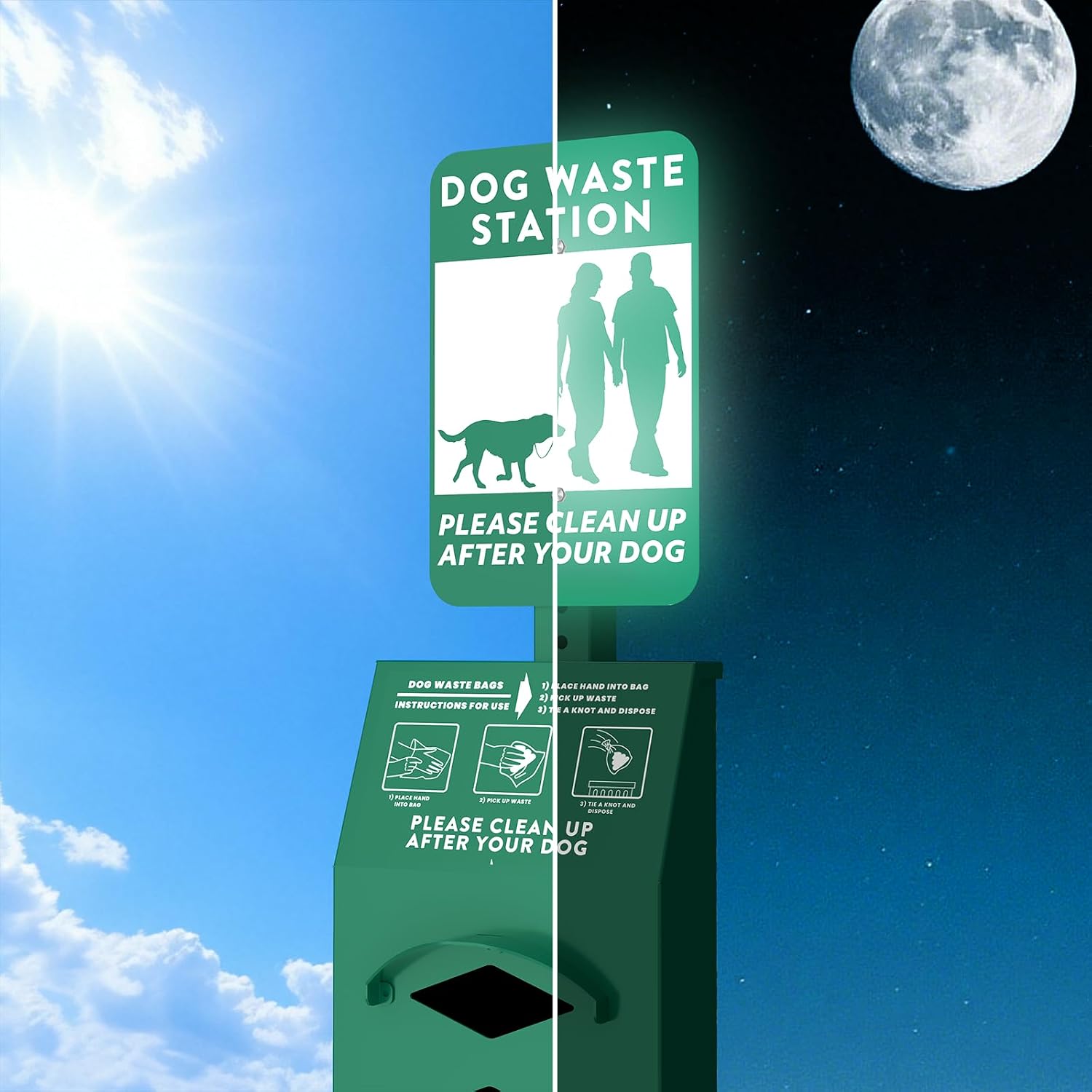 POCHAR Aluminum Rustproof Dog Waste Disposal Station for Pet Parks – 10 Gallon Outdoor Pet Poop Station with Reflective Sign & Lid – Durable Trash Bin for Backyard Dog Waste