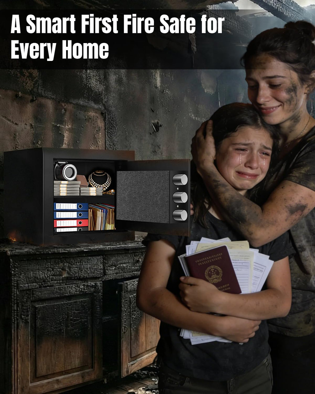 Home Safe Box, Safes with Fireproof Waterproof Bag, 9.84'' H Anti-Theft Digital Security Lock Box with Smart Alert System, Removable Shelf, Mute Function, Document Safes for Jewelry
