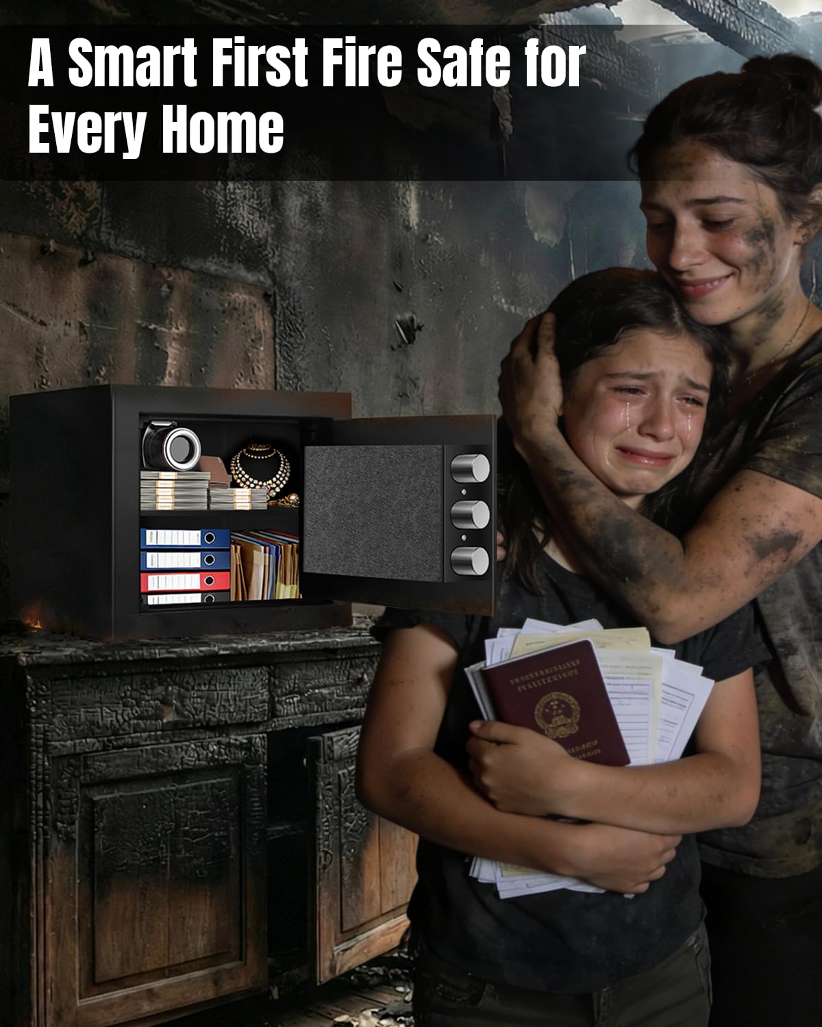 Home Safe Box, Safes with Fireproof Waterproof Bag, 9.84'' H Anti-Theft Digital Security Lock Box with Smart Alert System, Removable Shelf, Mute Function, Document Safes for Jewelry