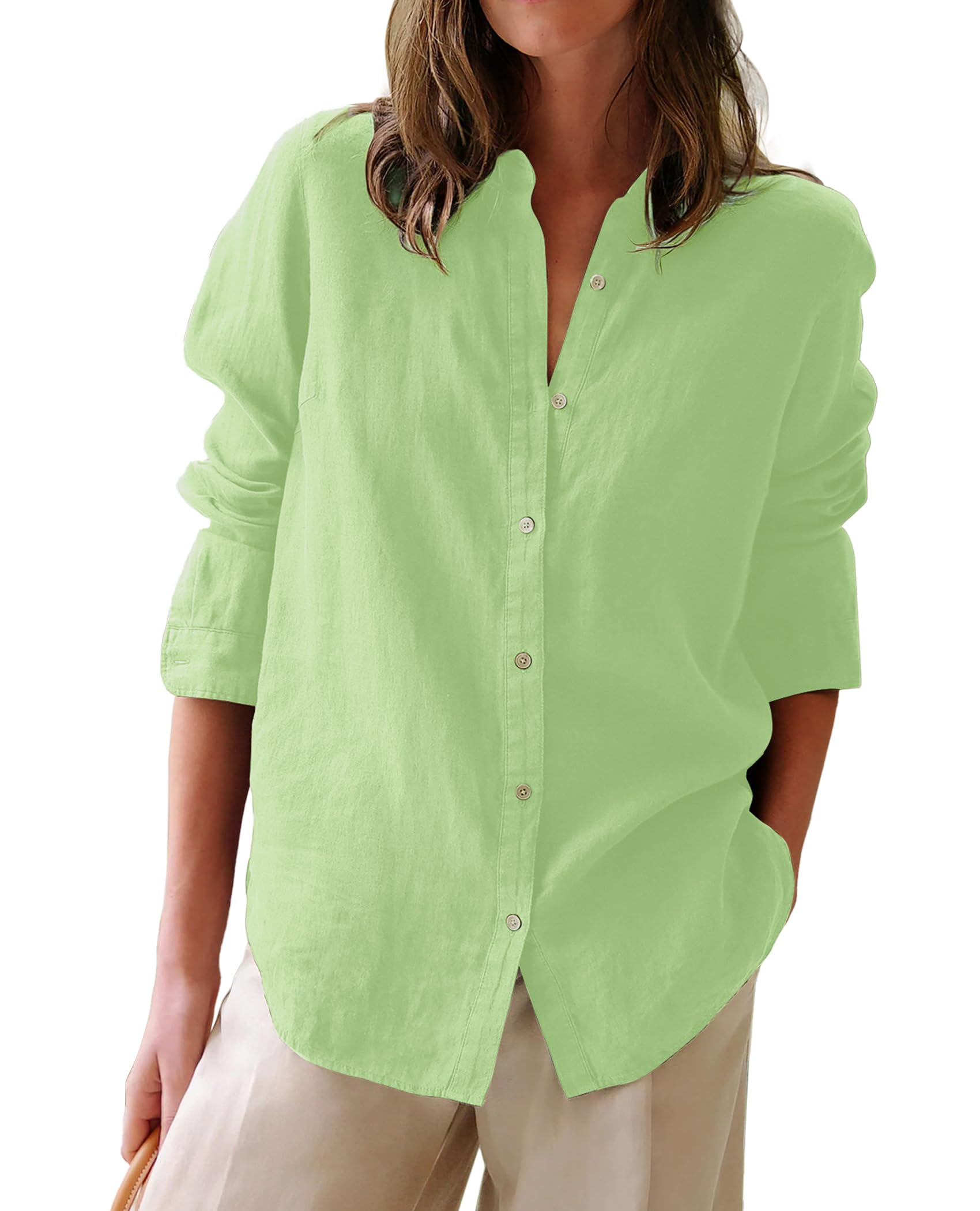 Button Down Shirts for Women Cotton Oxford Shirts Long Sleeve Dress Shirts Collared Blouses Work Casual Solid Tunic Tops