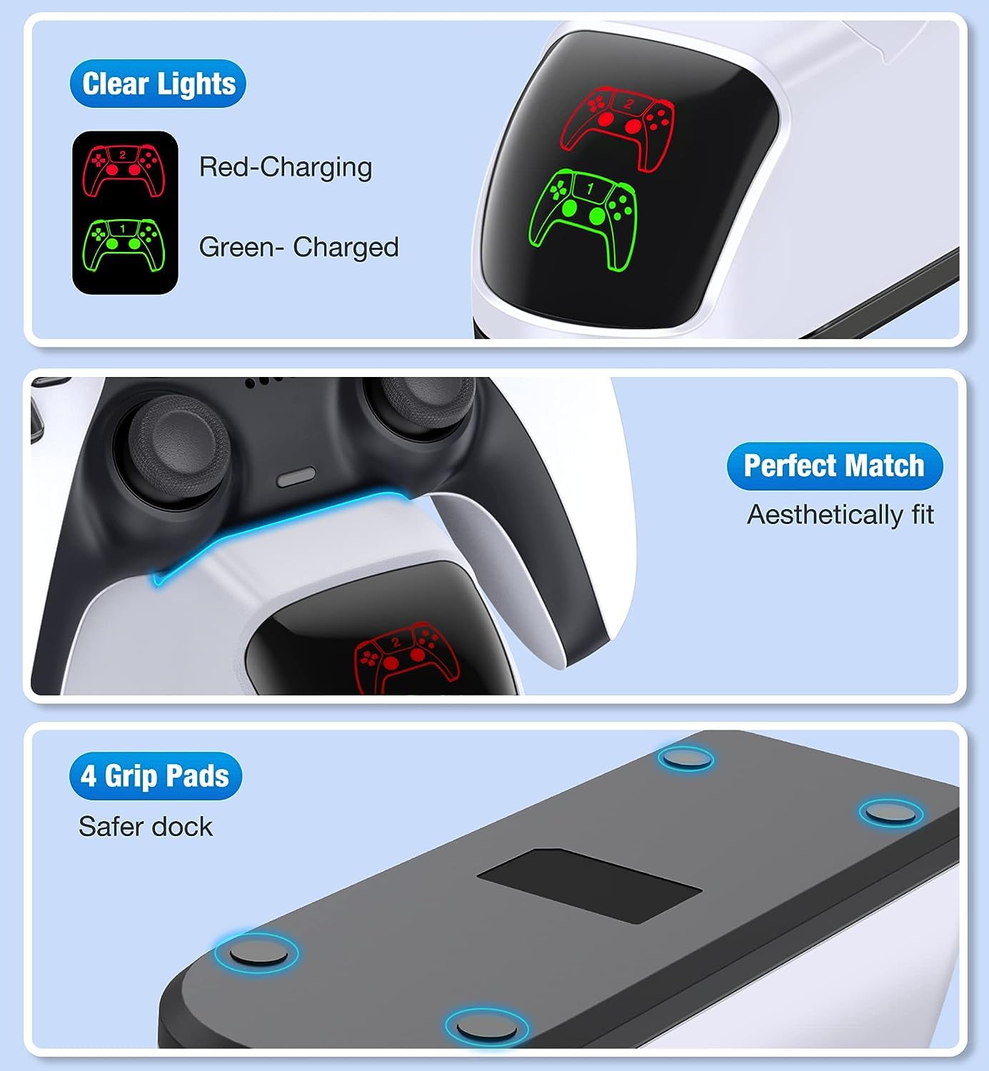 Controller Charging Station for PlayStation 5 Dualsense Controller with Dual Stand Charger Dock, Upgrade Charger for PS5 Accessories Fast Charging Cable, Charging Station Black for PS5
