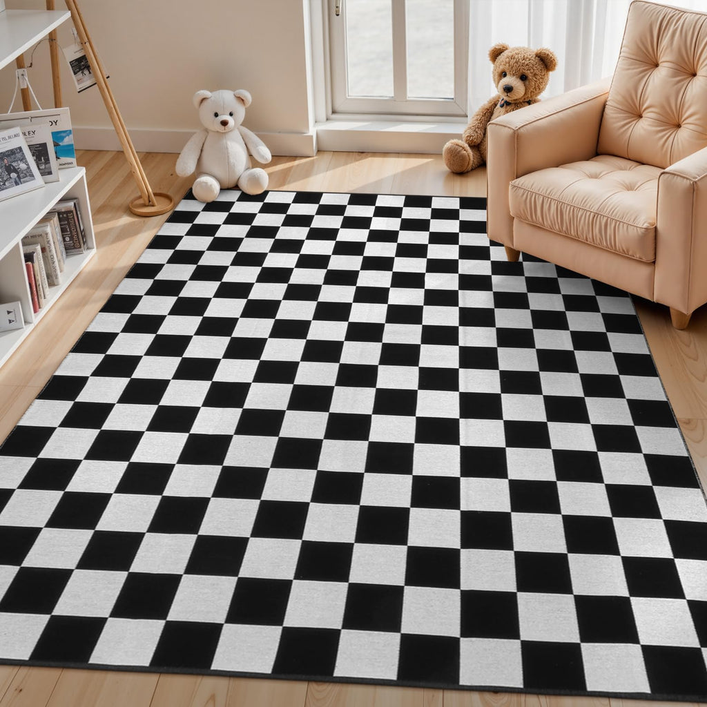 Seavish Checkered Rug, 2x3 Ft Black and White Moroccan Checkerboard Rug Washable Cotton Woven Washable Outdoor Rugs Reversible Floor Mat for Front Door Bedroom Entryway Kitchen Entryway