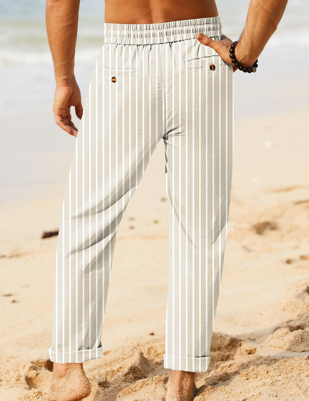 iWoo Linen Pants Men Casual 2025 Summer Beach Elastic Drawstring Waist Yoga Pants Travel Baggy Work Pant Pajama
