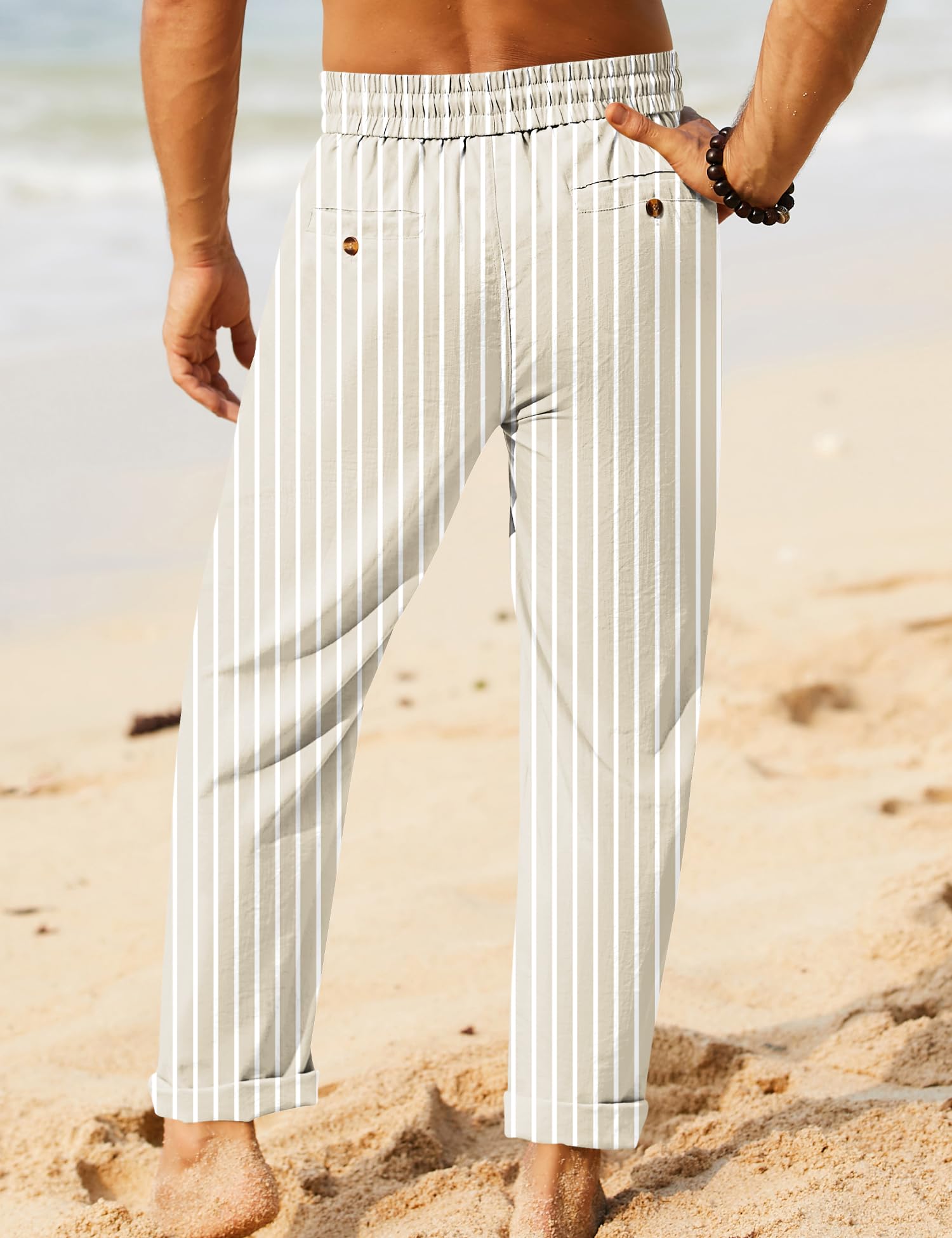 iWoo Linen Pants Men Casual 2025 Summer Beach Elastic Drawstring Waist Yoga Pants Travel Baggy Work Pant Pajama