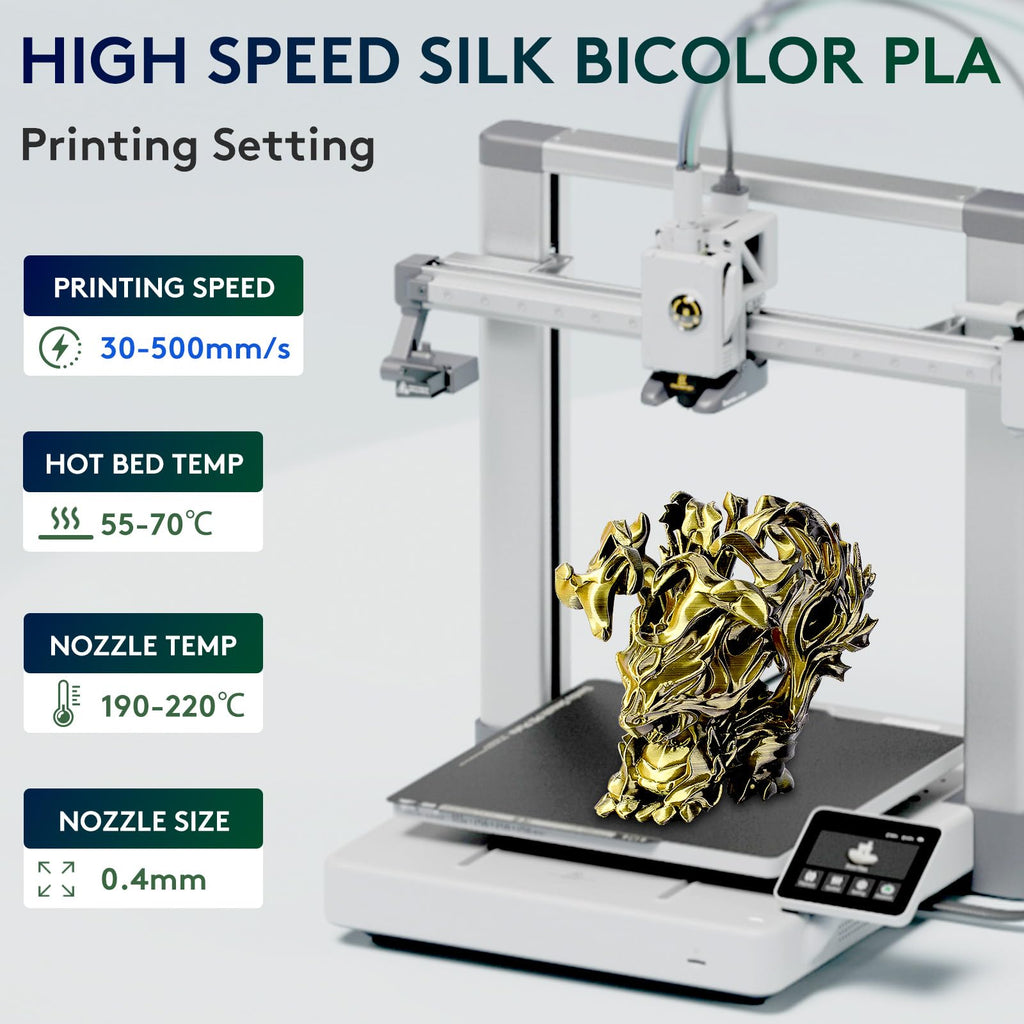 ERYONE Silk Dual Color PLA Filament 3D Printer 1.75mm +/- 0.03mm, Bicolor Filament Two Tone PLA Bundle 2KG Cardboard Spool, Black Gold