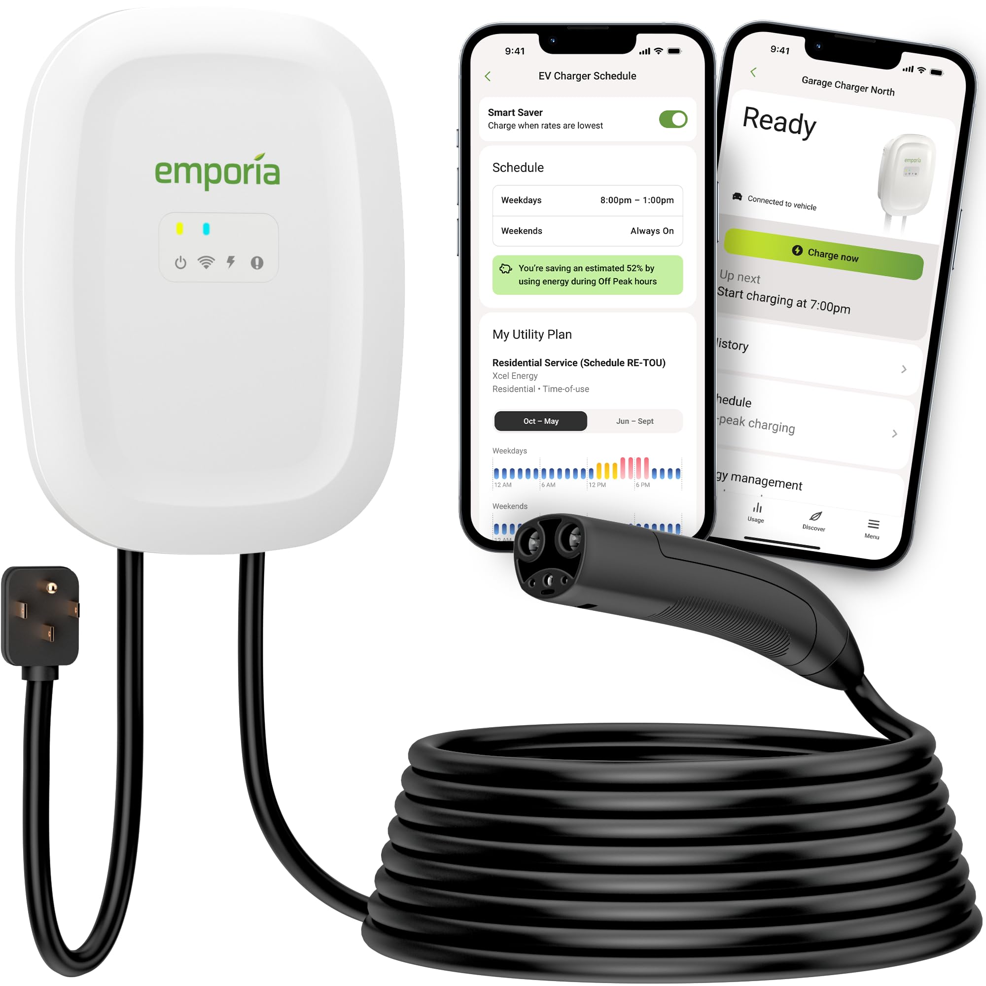 EMPORIA Level 2 EV Charger - NEMA 14-50 EVSE w/NACS, Compatible with Tesla - 48 amp EV Charger Level 2, 240v Electric Vehicle Charging Station, UL/Energy Star, 25ft Cable, Black