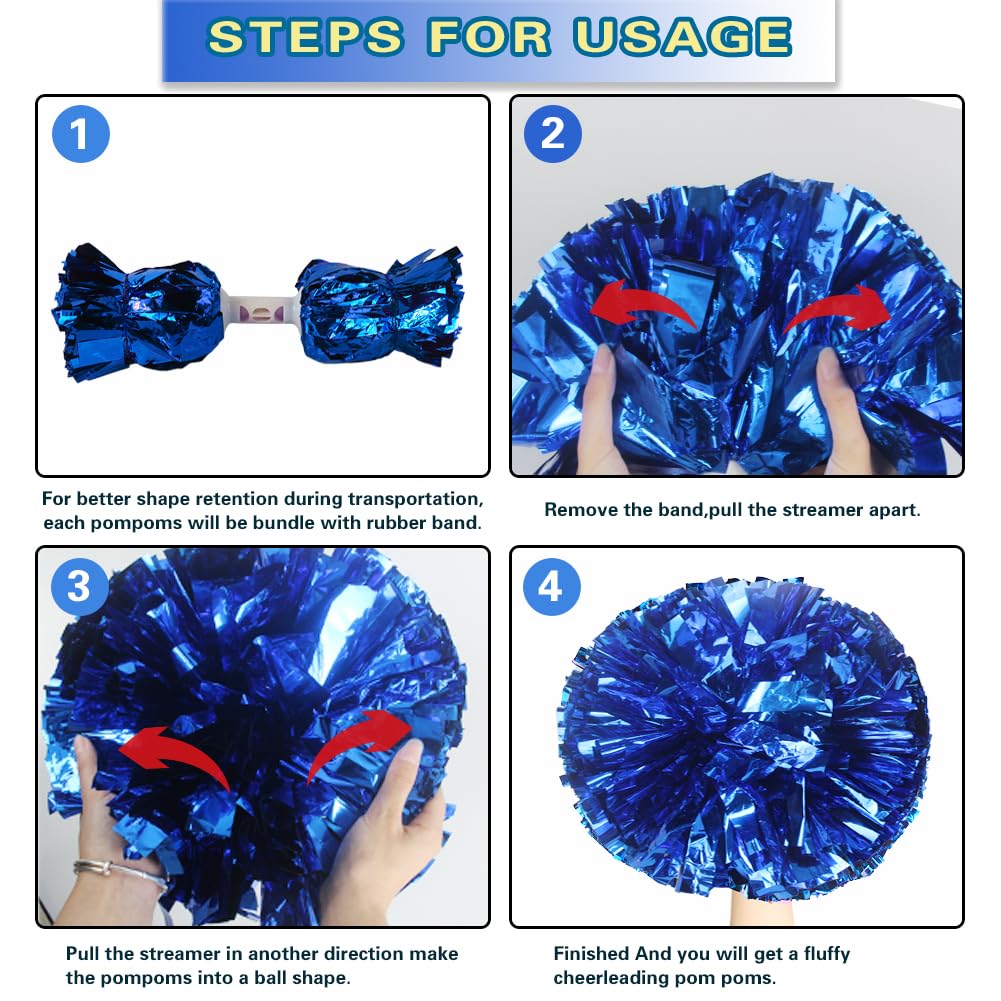 Lovecheer 2PCS/6PCS Metallic Pom Poms Cheerleading with Baton Handle Cheer Pompoms for Kids Adults Team Sports Spirit Party Cheering
