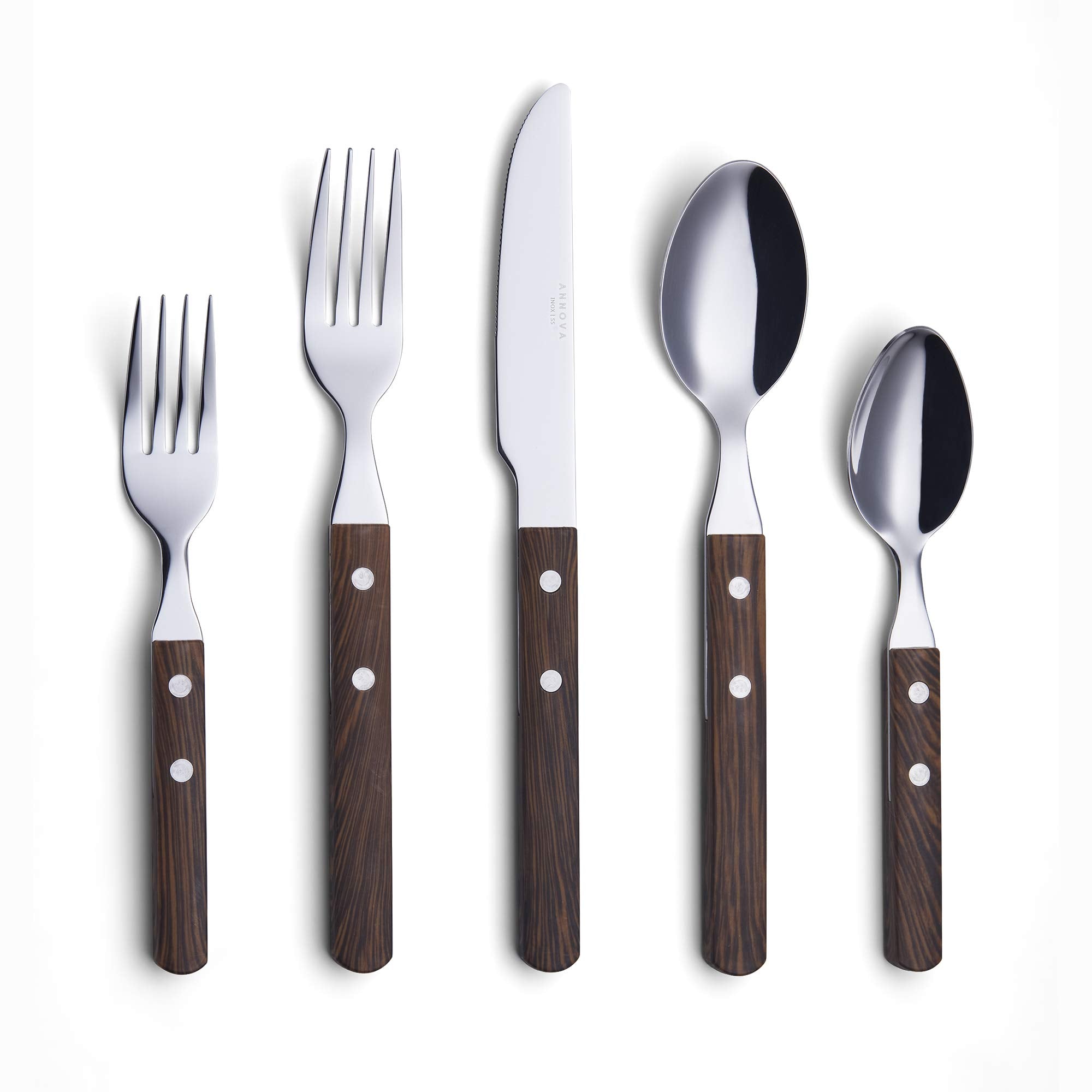 ANNOVA Silverware Set, Retro/Rivet Colorful Stainless Steel Tableware Kitchen Flatware Set Utensils, Includes Dinner Knives, Forks, Spoons, Salad Forks & Dessert Spoons (Brown, 20 Pieces)