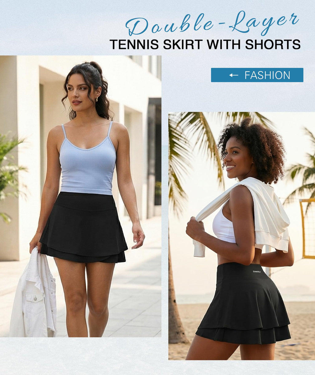 EARKOHA Women Tennis Skort Athletic Golf Skirt High Waisted Layered Running Skirt Built-in Shorts with 2 Pockets